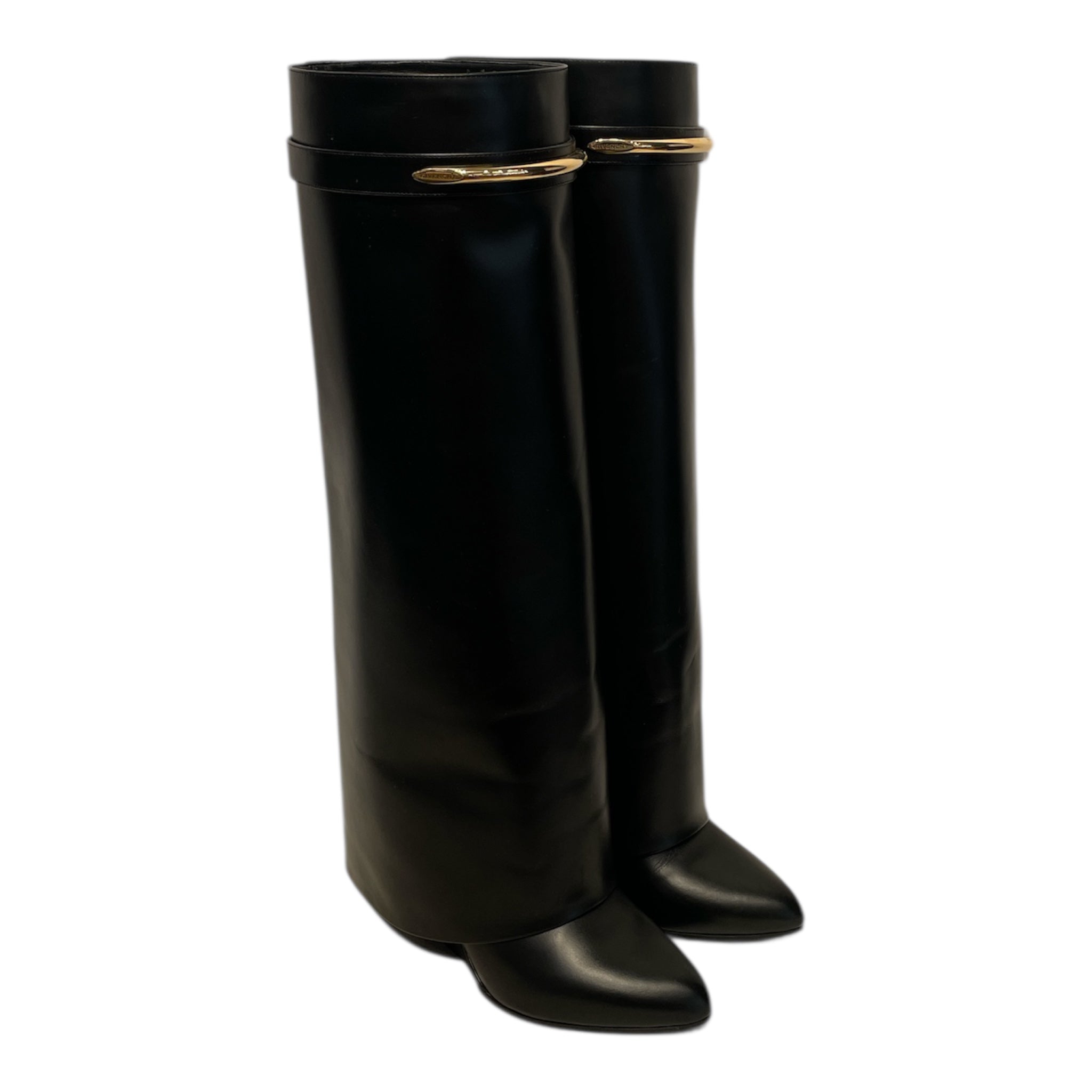 GIVENCHY/Long Boots/EU 39/Leather/BLK/Shark Heel High Gold Bar view 1