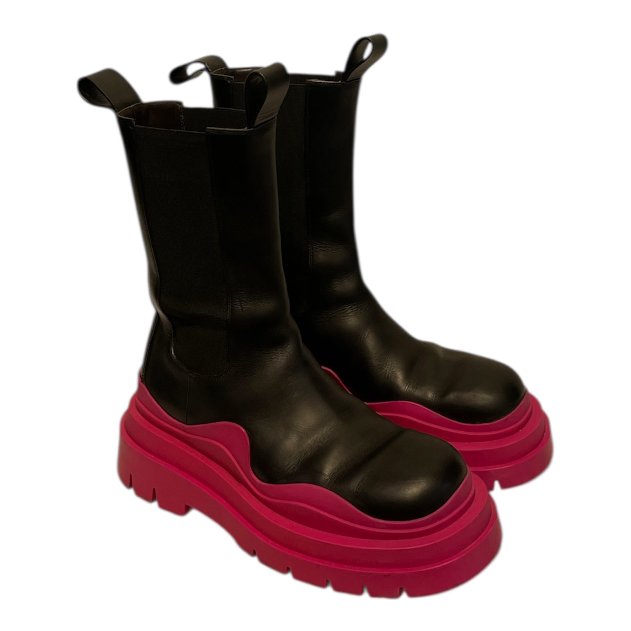 BOTTEGA VENETA/Boots/EU 39.5/Leather/BLK/PNK SOLE CHELSEA BOOT view 1