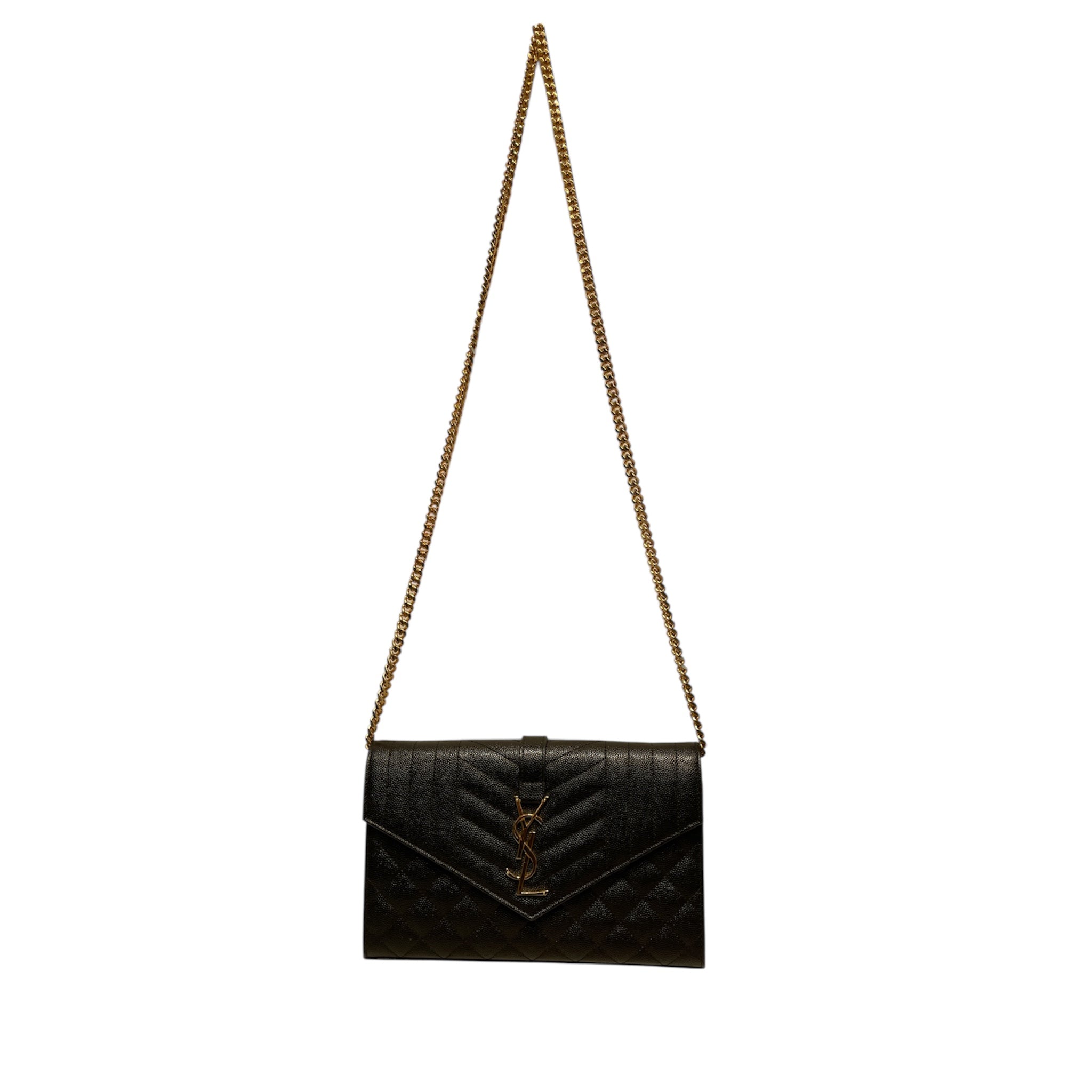 SAINT LAURENT/Cross Body Bag/Leather/BLK/Triquilt Envelope WOC view 1