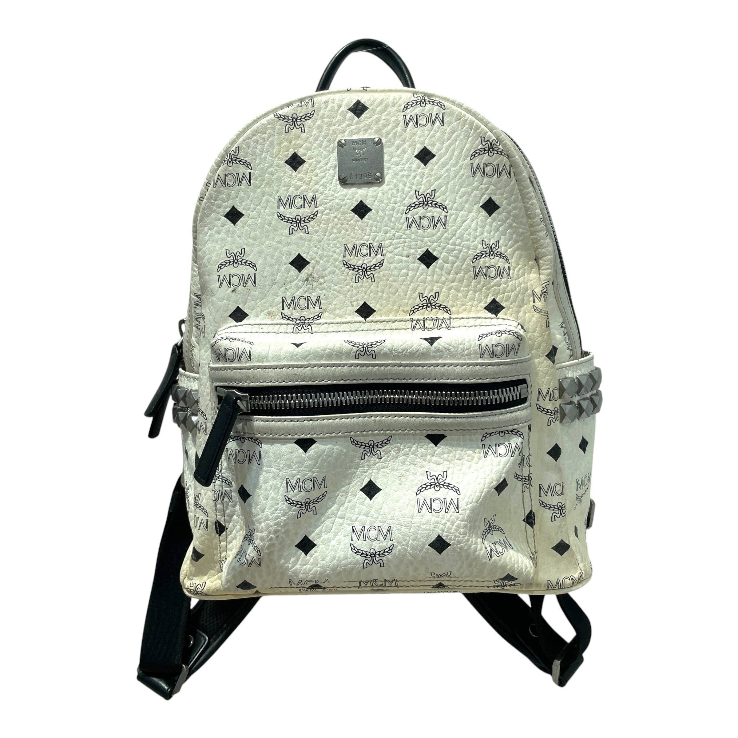 MCM/Bag/Monogram/Leather/WHT/Monogram studded backpac view 1