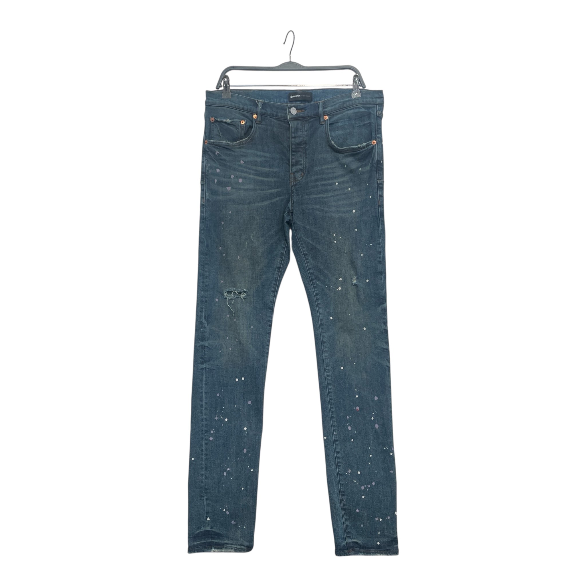 PURPLE BRAND/Skinny Pants/S/Denim/BLU/purple & white paint splatter view 1