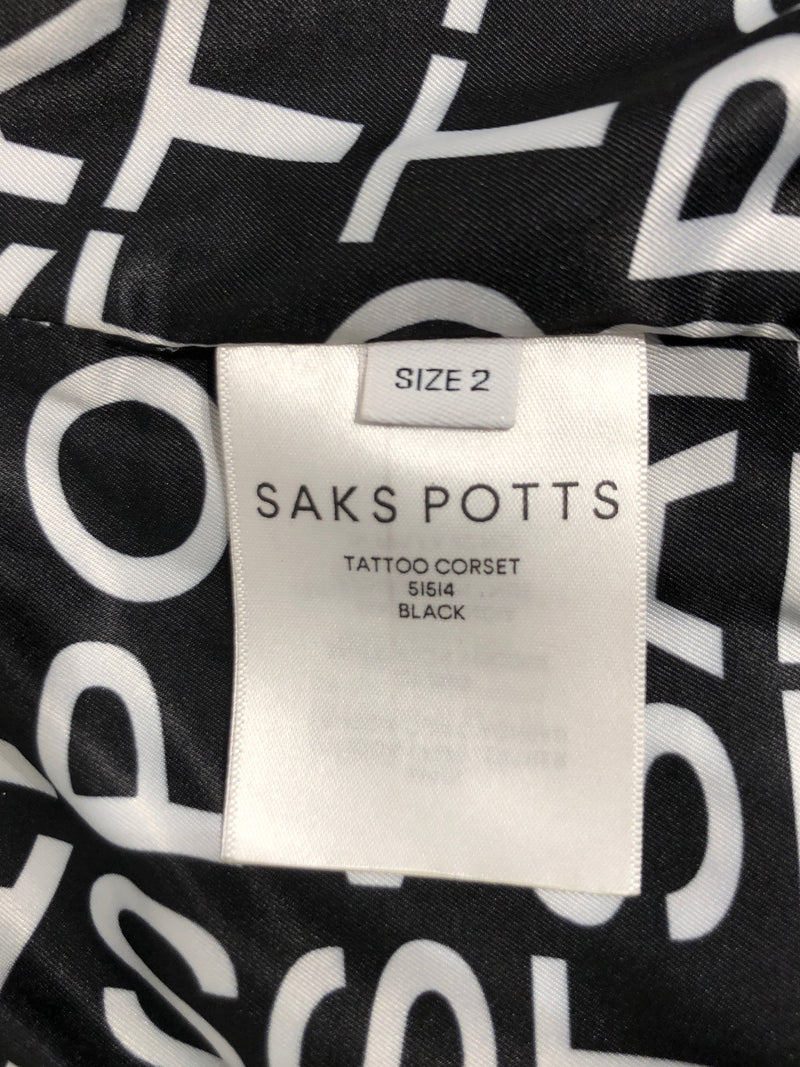 SAKS POTTS/LS Cut & Sew/2/Monogram/Leather/BLK/TATTOO CORSET