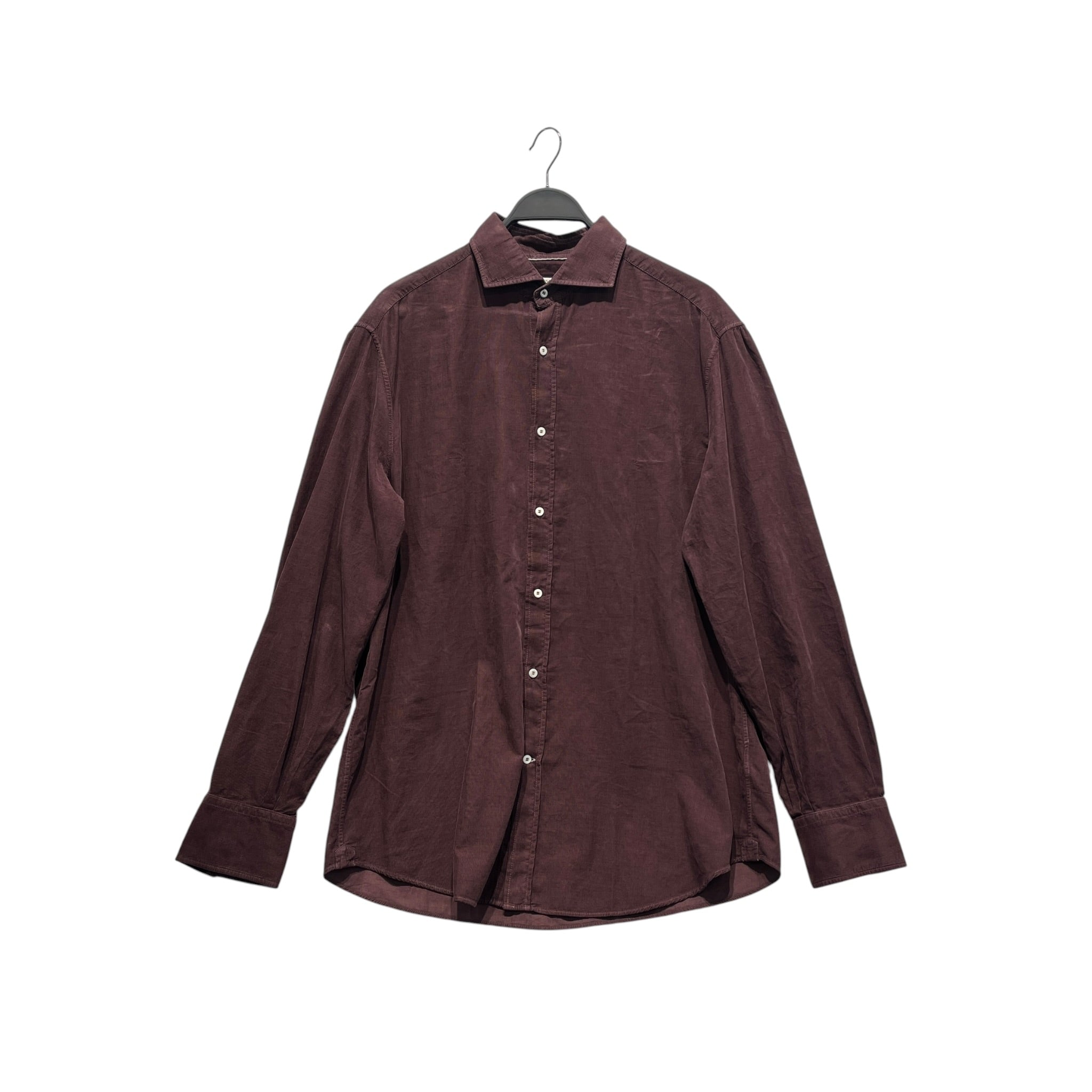 BRUNELLO CUCINELLI/LS Shirt/XXL/Cotton/BRW/Open Coller/Basic Fit Brown Rib Button Up view 1