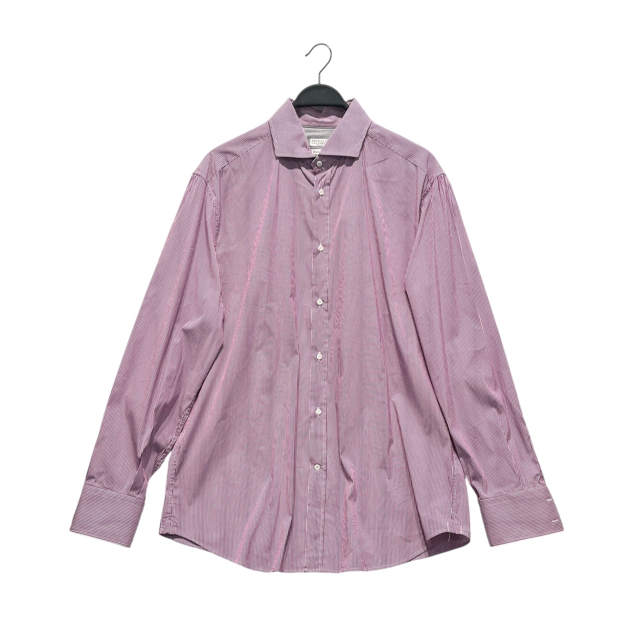 BRUNELLO CUCINELLI/LS Shirt/XXL/Cotton/PPL/Open Coller/Stripe/Raspberry Stripe Button Up view 1