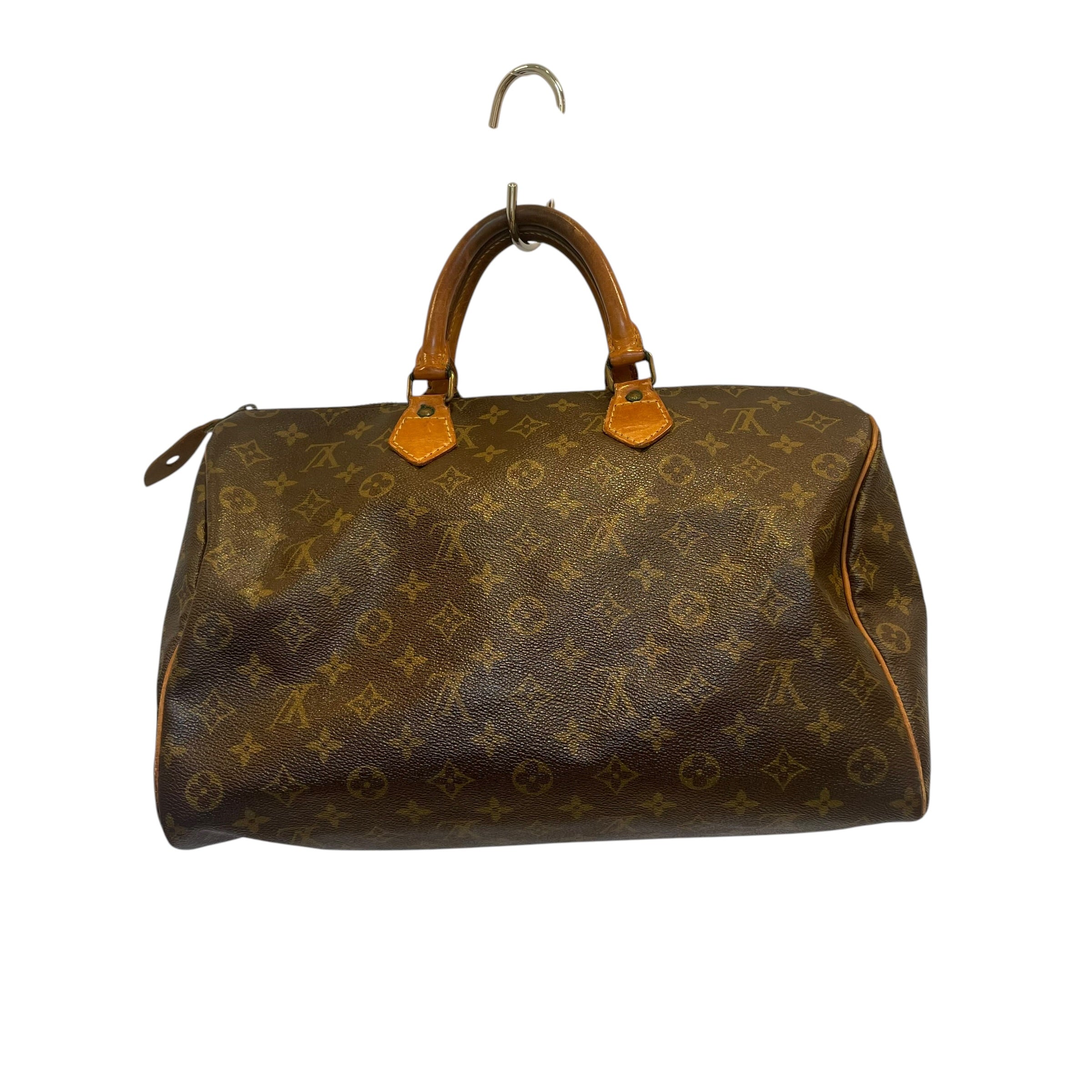 LOUIS VUITTON/Hand Bag/Monogram/Leather/BRW/lock on side/ykk zipper view 2