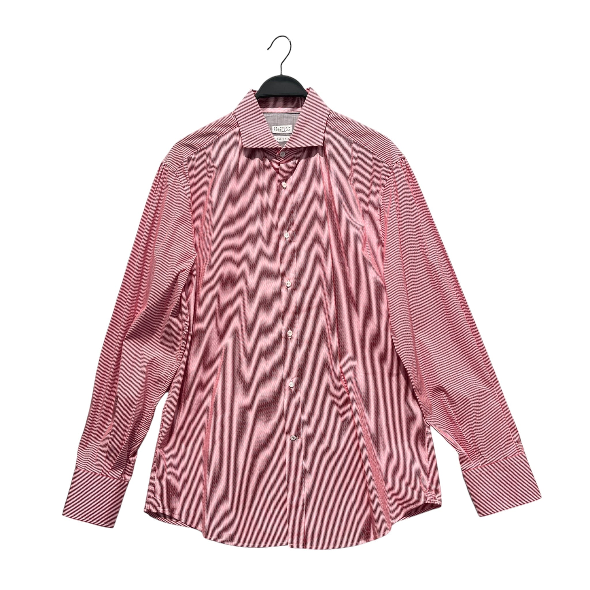 BRUNELLO CUCINELLI/LS Shirt/XXL/Cotton/RED/Open Coller/Stripe/Bright Red Basic Fit Stripes view 1