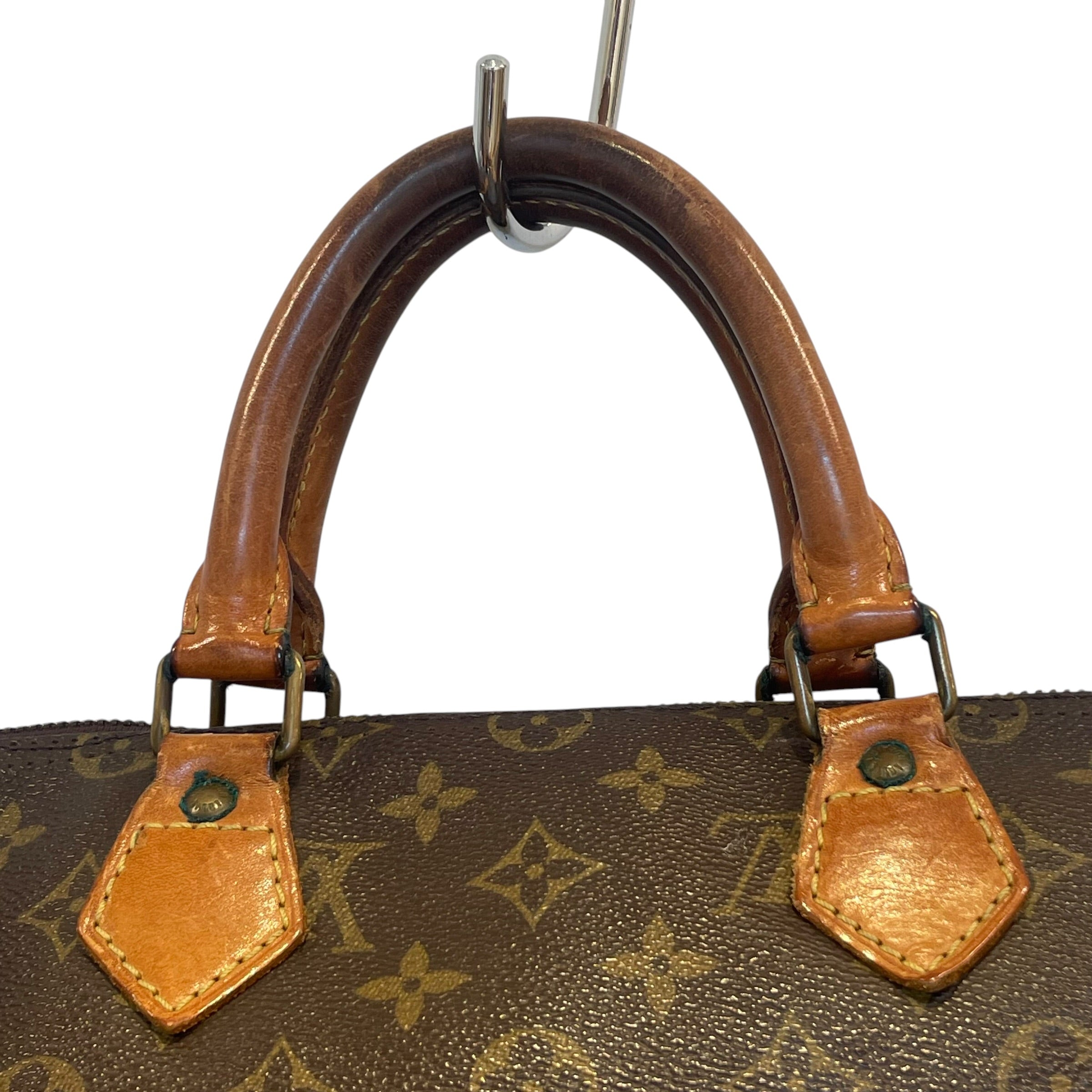 LOUIS VUITTON/Hand Bag/Monogram/Leather/BRW/lock on side/ykk zipper view 4