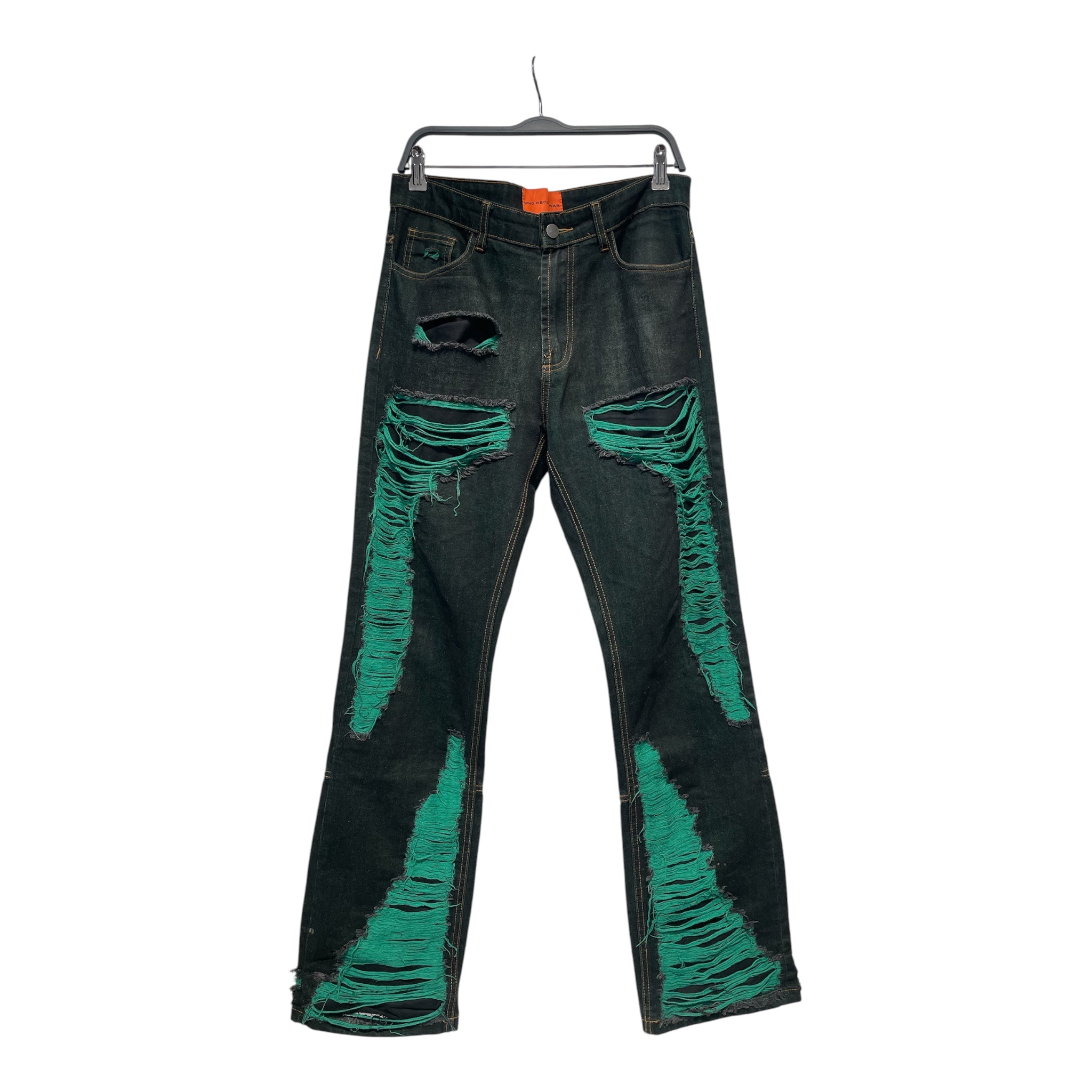 WHO DECIDES WAR/Bootcut Pants/30/Denim/GRN/Distressed/Green Disressing view 1