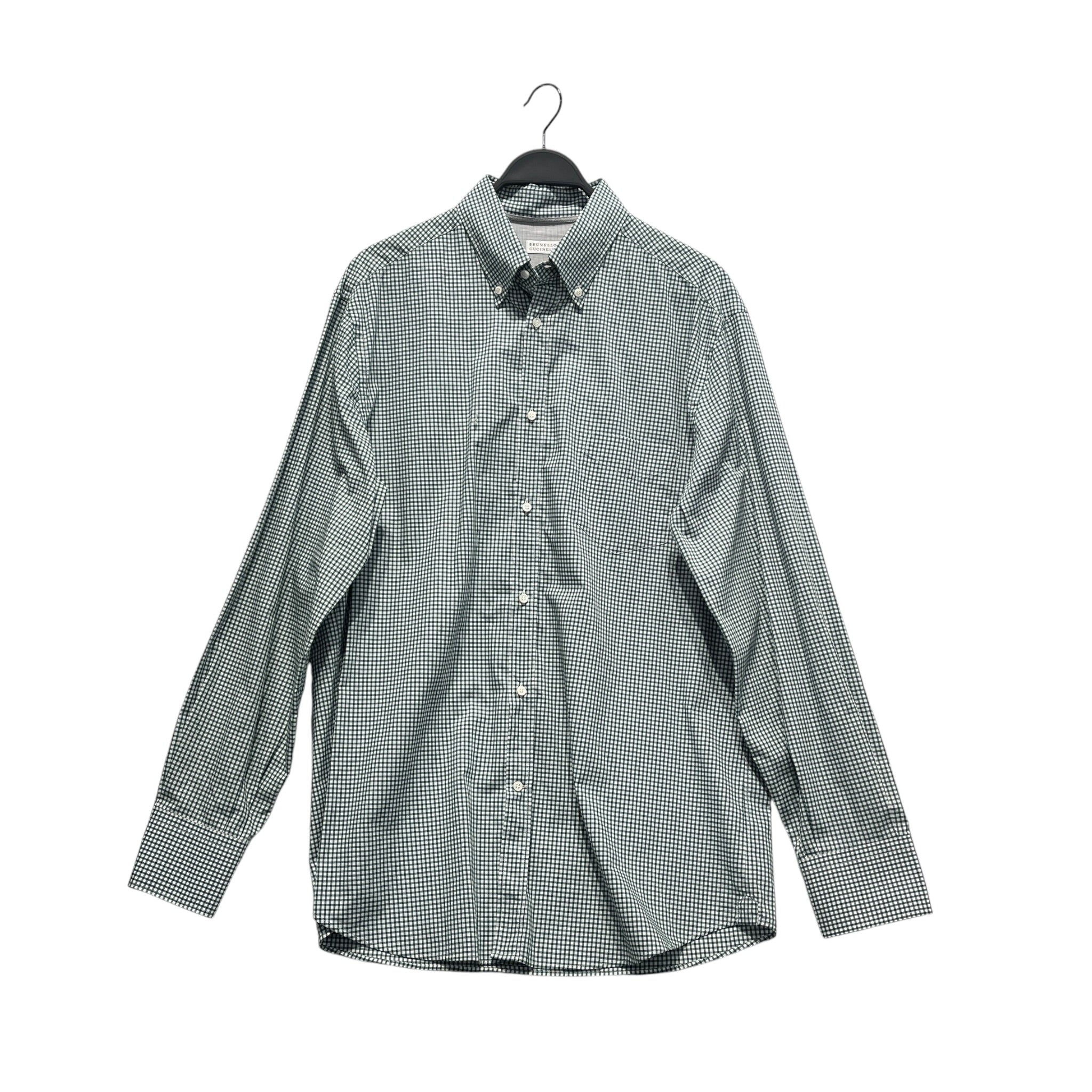 BRUNELLO CUCINELLI/LS Shirt/XXL/Cotton/GRN/Open Coller/Plaid/Green Plaid Brunello Button Up view 1