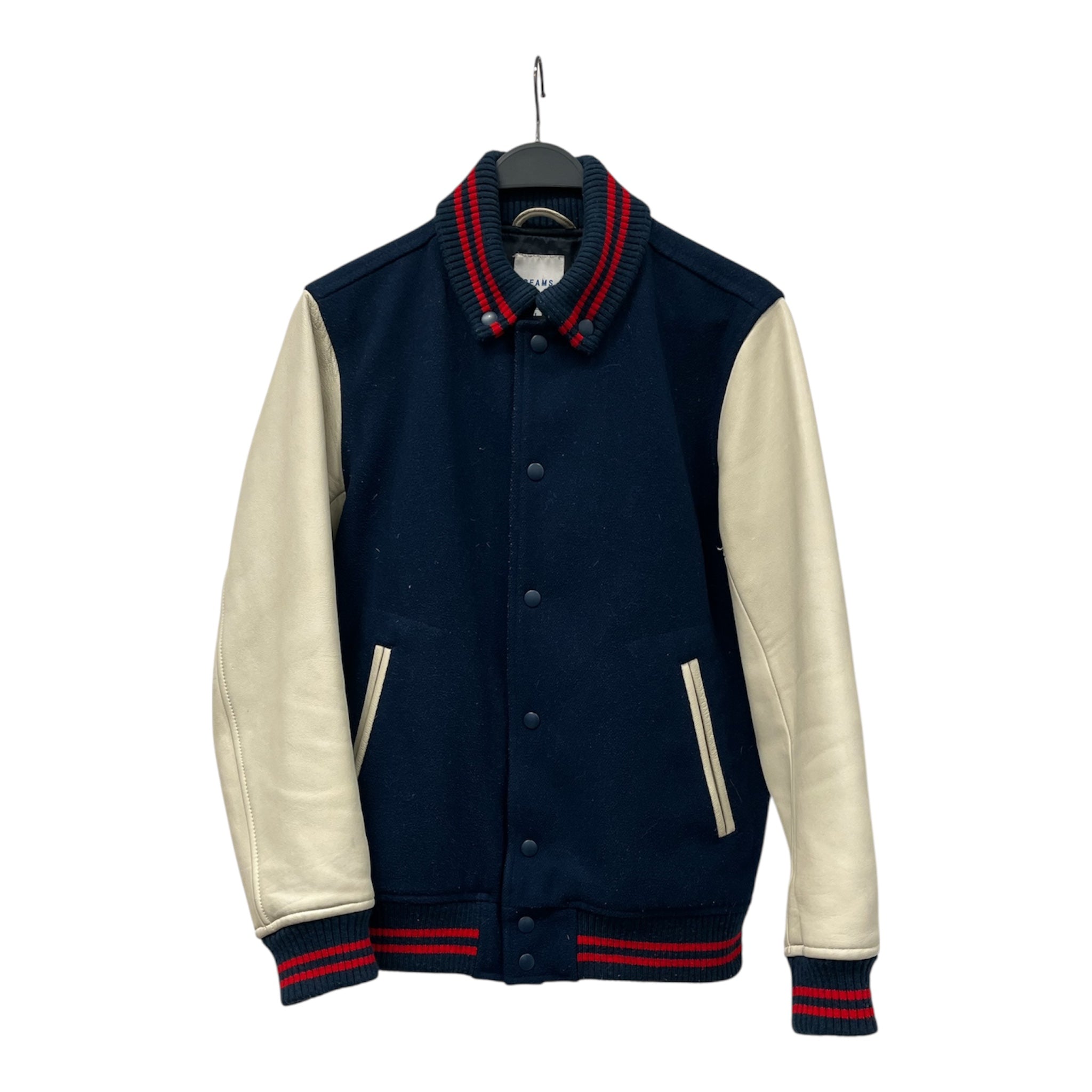 BEAMS/Jacket/L/Wool/NVY/BUTTONED COLLAR W LEATHER SLVS view 1