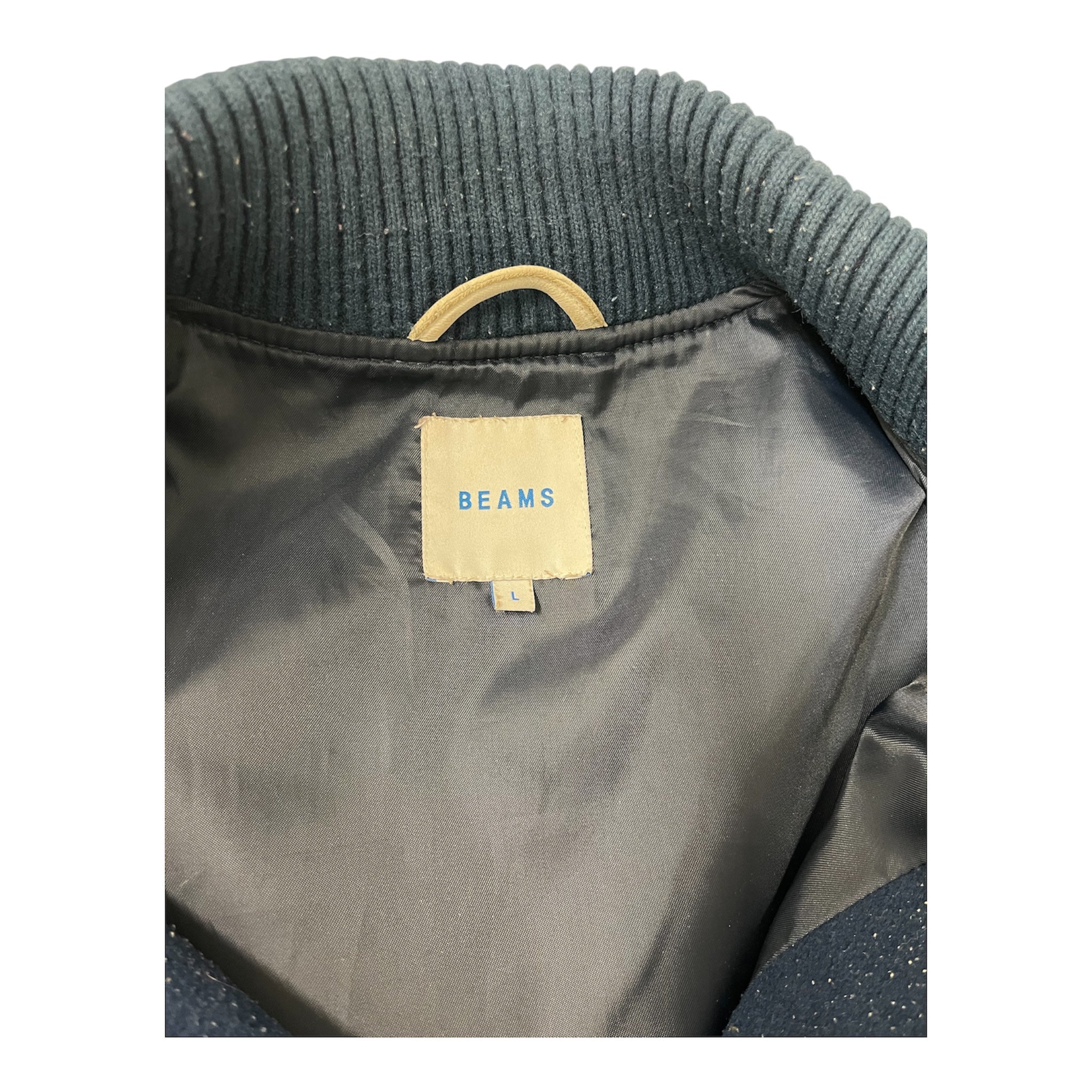 BEAMS/Jacket/L/Wool/NVY/BUTTONED COLLAR W LEATHER SLVS view 3