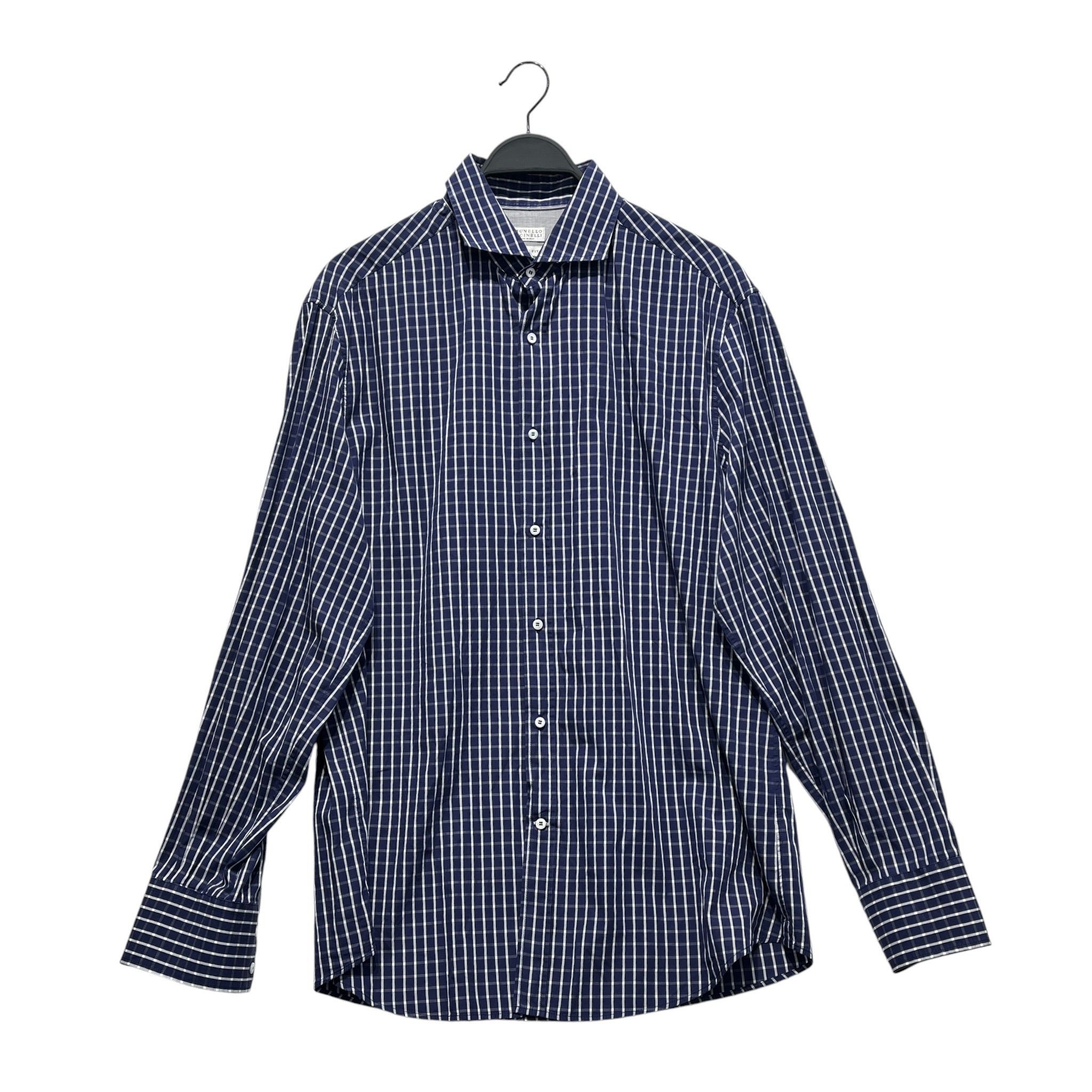 BRUNELLO CUCINELLI/LS Shirt/XXL/Cotton/IDG/Open Coller/Plaid/Blue Plaid Brunello Button Up view 1