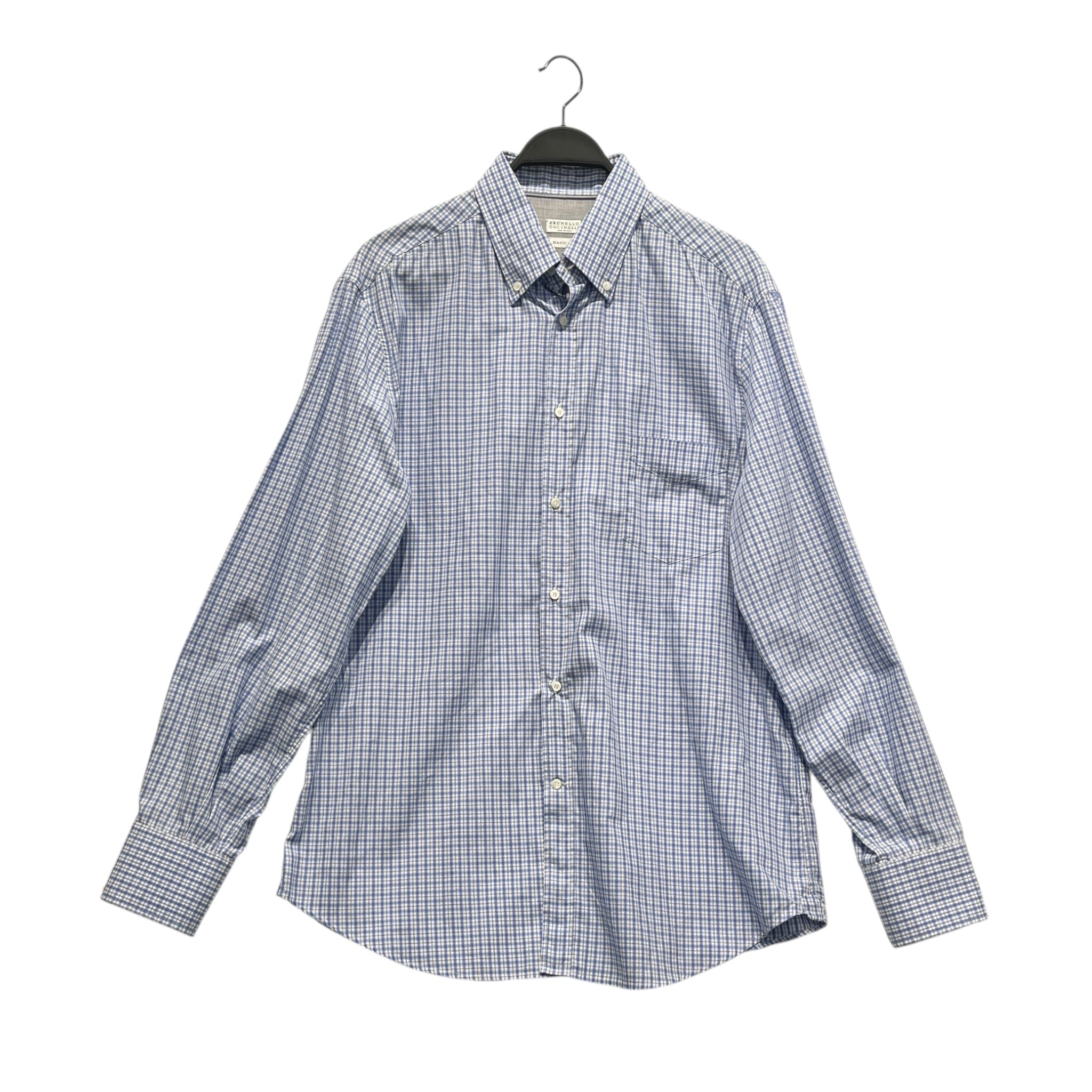 BRUNELLO CUCINELLI/LS Shirt/XXL/Cotton/BLU/Open Coller/Plaid/Blue Gingham Men's Button Up view 1