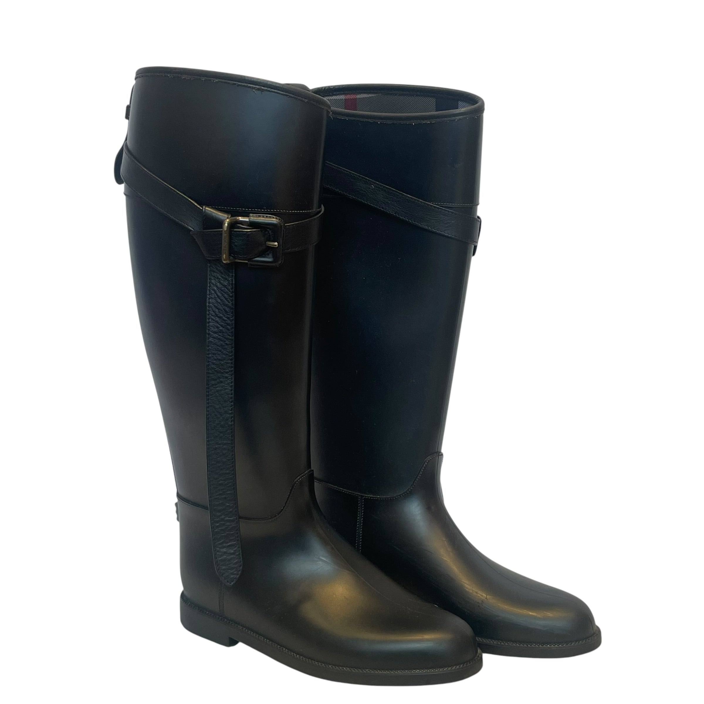 BURBERRY/Rain Boots/EU 37/BLK/PLAID INSIDE/STRAP AROUND TOP view 1