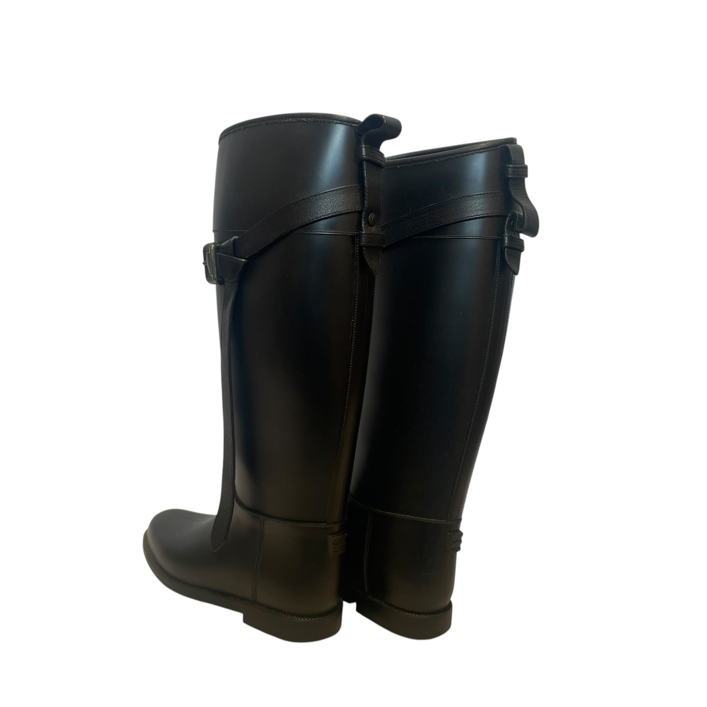 BURBERRY/Rain Boots/EU 37/BLK/PLAID INSIDE/STRAP AROUND TOP view 2