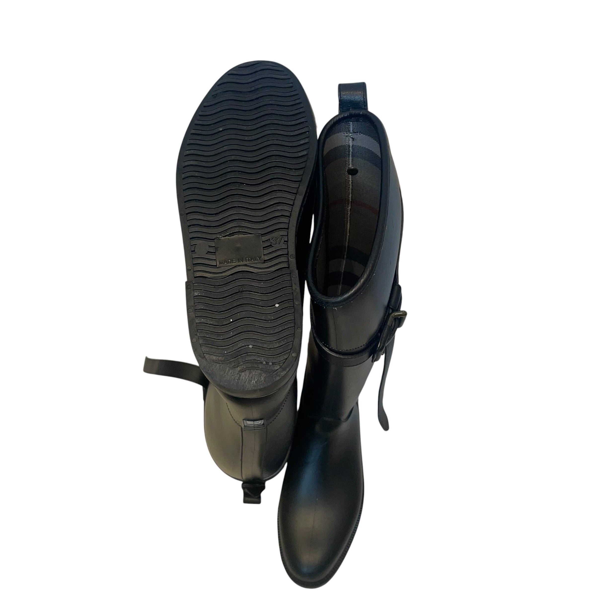 BURBERRY/Rain Boots/EU 37/BLK/PLAID INSIDE/STRAP AROUND TOP view 4