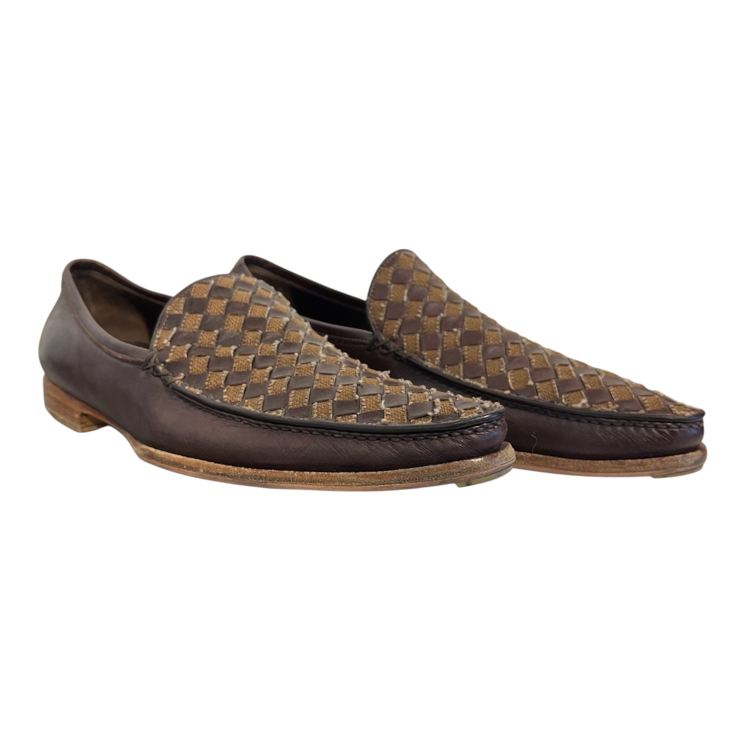 BOTTEGA VENETA/Loafers/US 8/Gingham Check/Leather/BRW/Woven Leather view 1