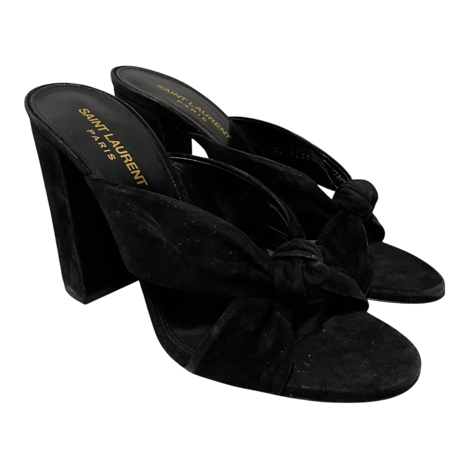 SAINT LAURENT/Heels/US 7/Suede/BLK/lou lou 100 knot mules view 1