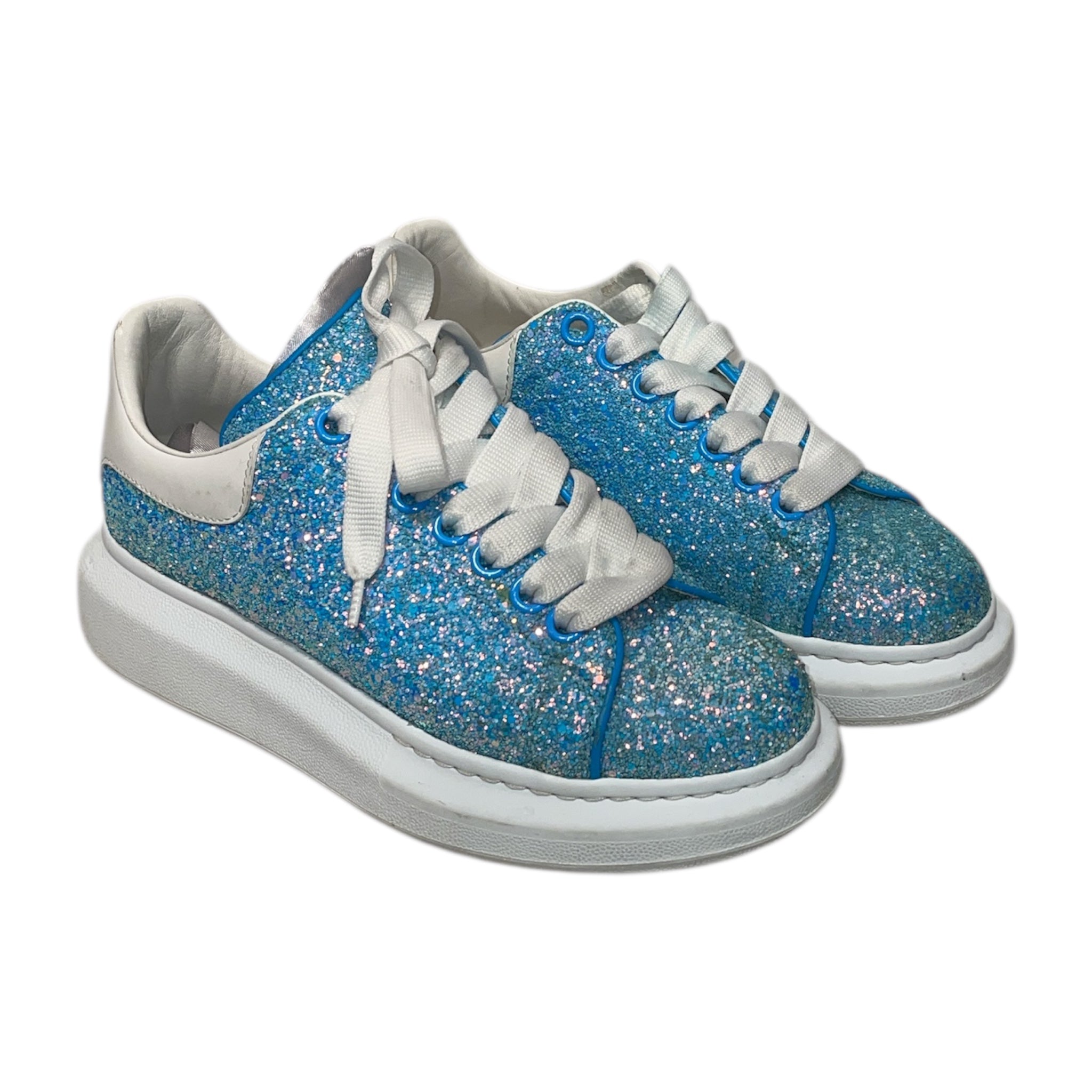Alexander McQueen/Low-Sneakers/US 7/Glitter/Leather/BLU/ view 1