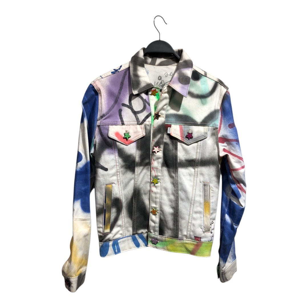 ASSPIZZA/Denim Jkt/Cotton/WHT/All Over Print/therapy spraypaint jacket view 1