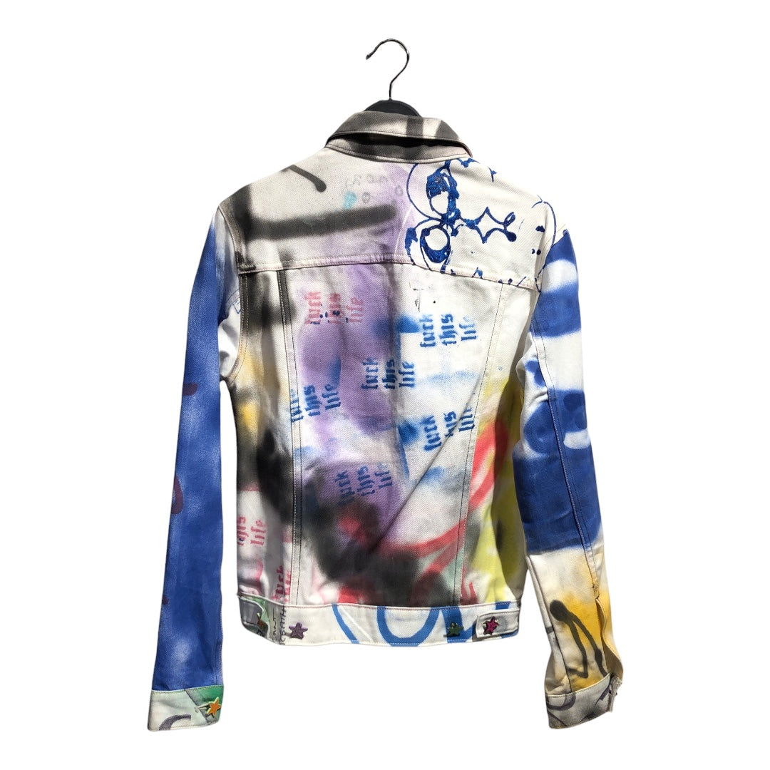 ASSPIZZA/Denim Jkt/Cotton/WHT/All Over Print/therapy spraypaint jacket view 2