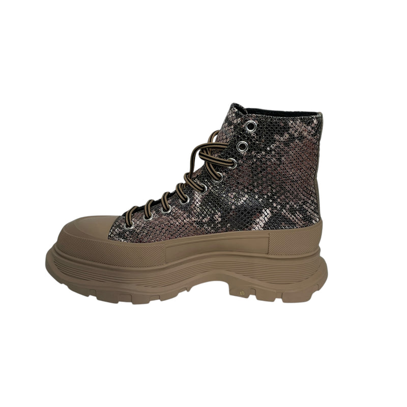 Alexander McQueen/Hi-Sneakers/EU 42/Animal Pattern/Leather/BEG/U-Tip/snakeskin brown shoes