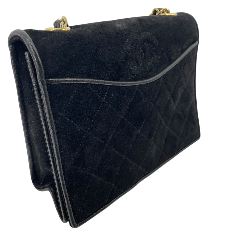 CHANEL/Cross Body Bag/Suede/BLK/R21101345 QUILTED FLAP/CHAIN