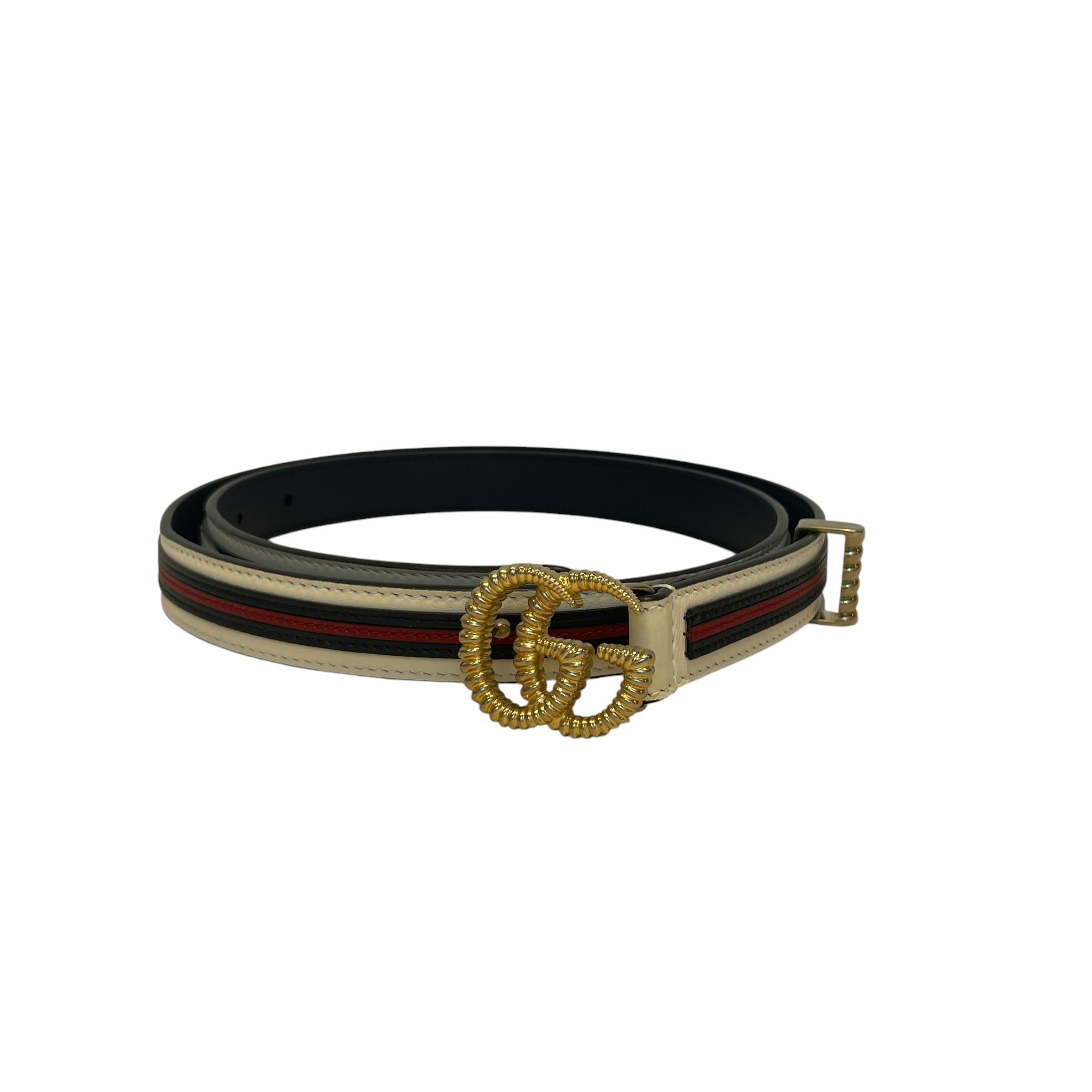GUCCI/Belt/Stripe/Leather/MLT/gld buckle/red stripe view 1