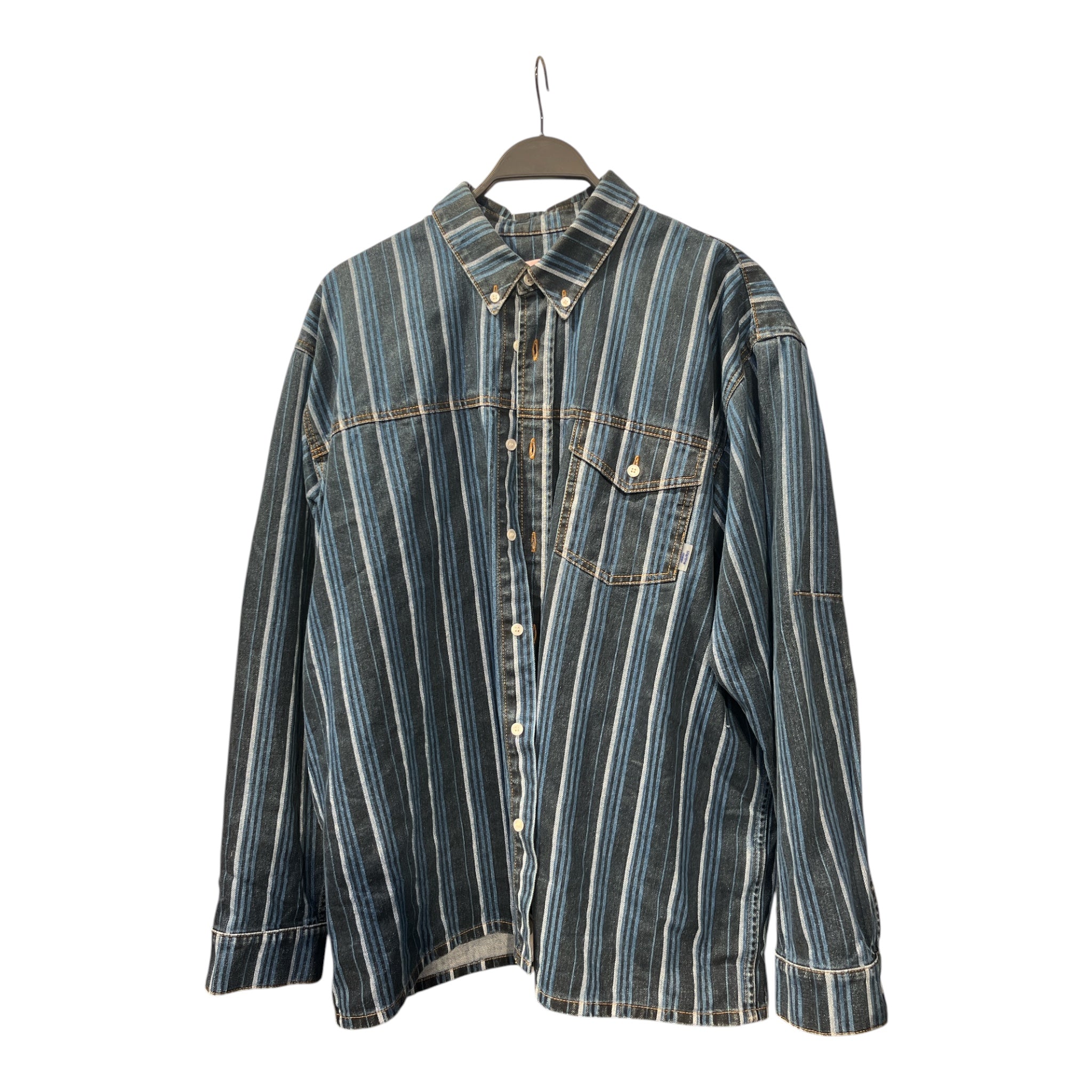 MARTINE ROSE/Polo Shirt/M/Cotton/BLU/Stripe/DENIMSTRIPES view 1