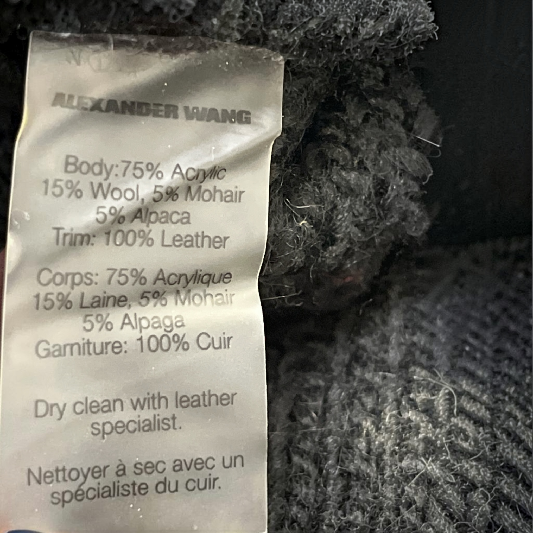 Alexander Wang/Cardigan/S/Acrylic/BLK/LEATHER ELBOWS view 3