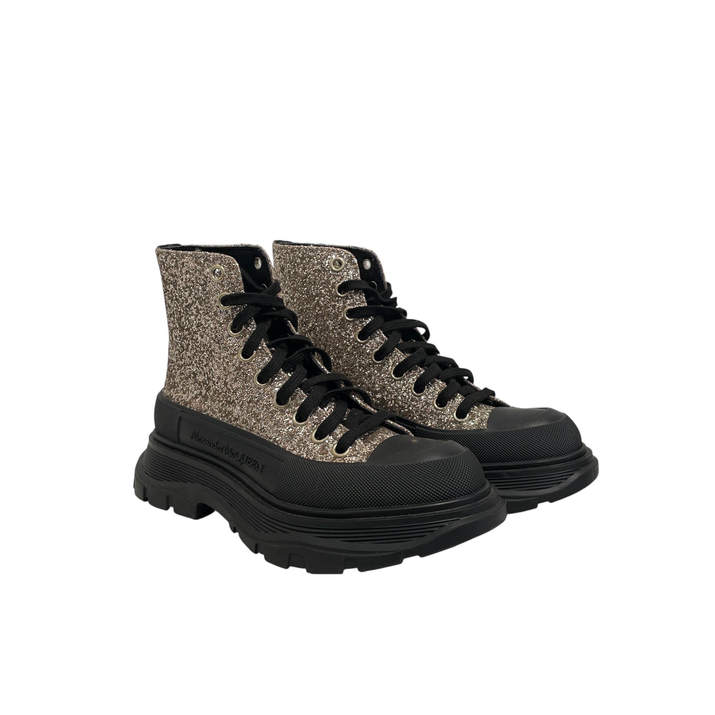 Alexander McQueen/Boots/US 6/BLK/TREAD SLICK GLITTER COMBAT view 1