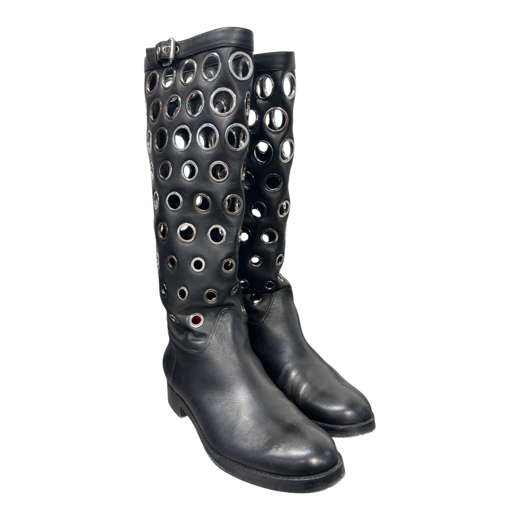Christian Louboutin/Biker Boots/EU 37/Leather/BLK/SILVER HOLES view 1