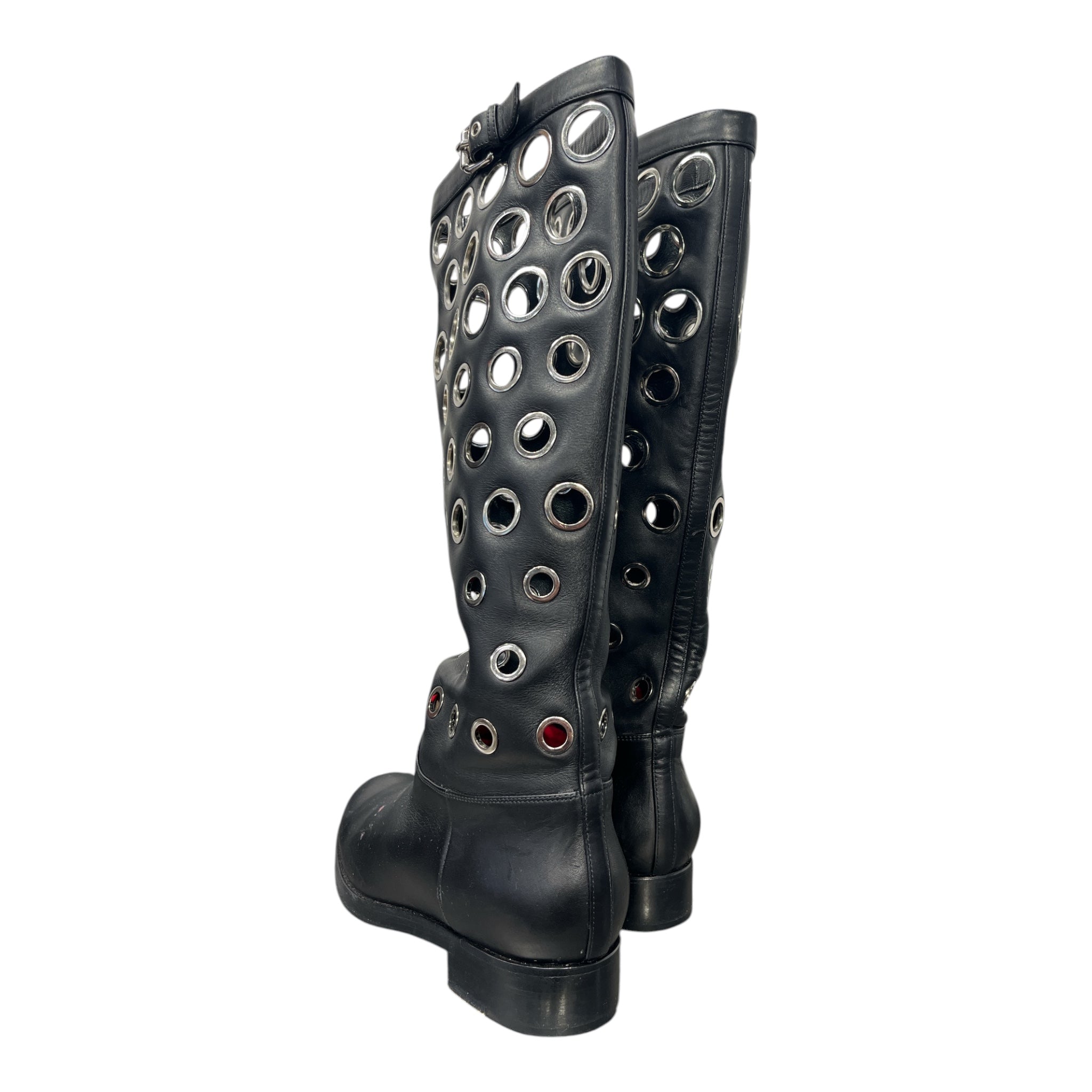 Christian Louboutin/Biker Boots/EU 37/Leather/BLK/SILVER HOLES view 2