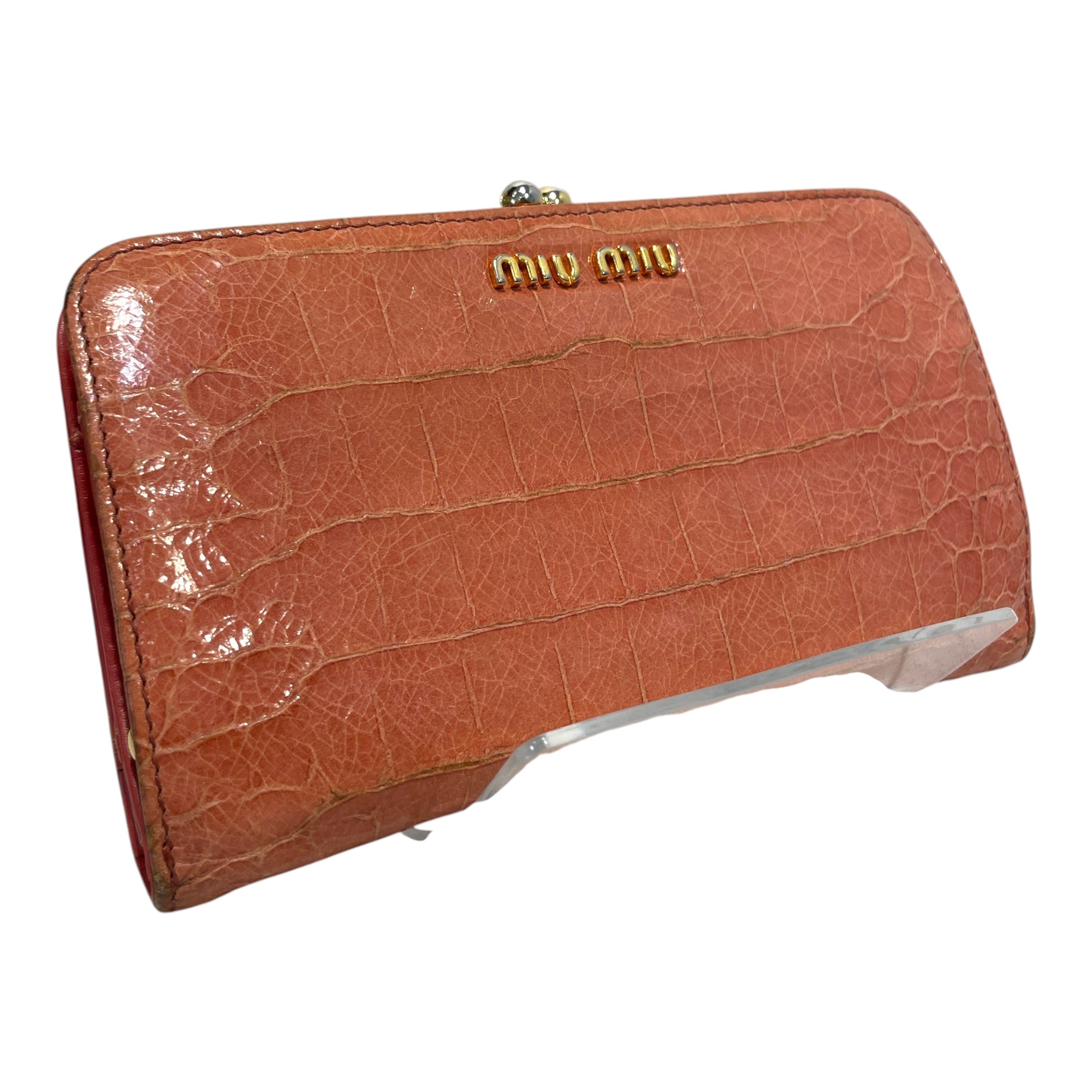 MIU MIU/Bifold Wallet/Animal Pattern/Leather/PNK/L's/Croc Embossed view 1