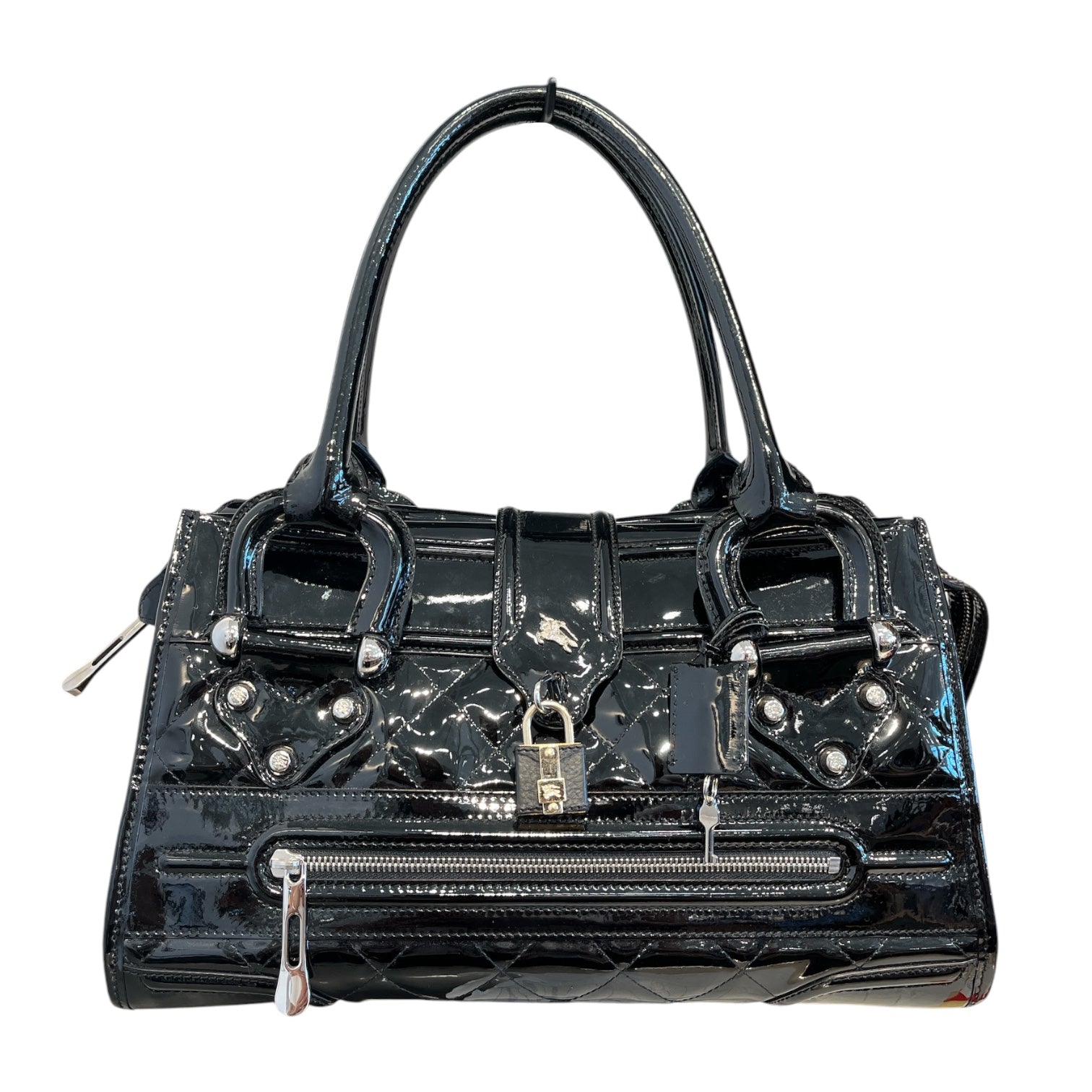 BURBERRY/Hand Bag/Leather/BLK/lock and key quilted patent view 1