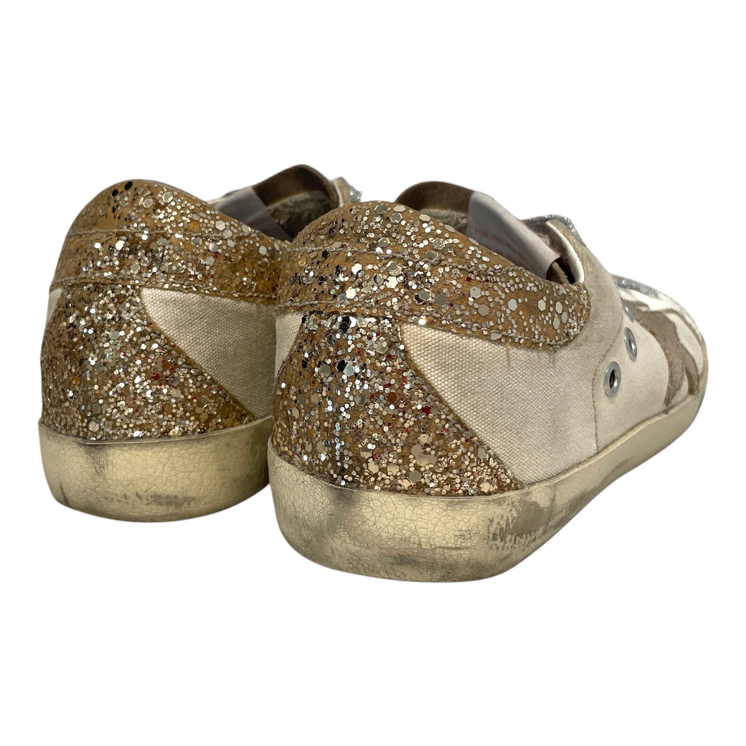 GOLDEN GOOSE/Low-Sneakers/EU 37/Cotton/CRM/Glitter Heel view 3
