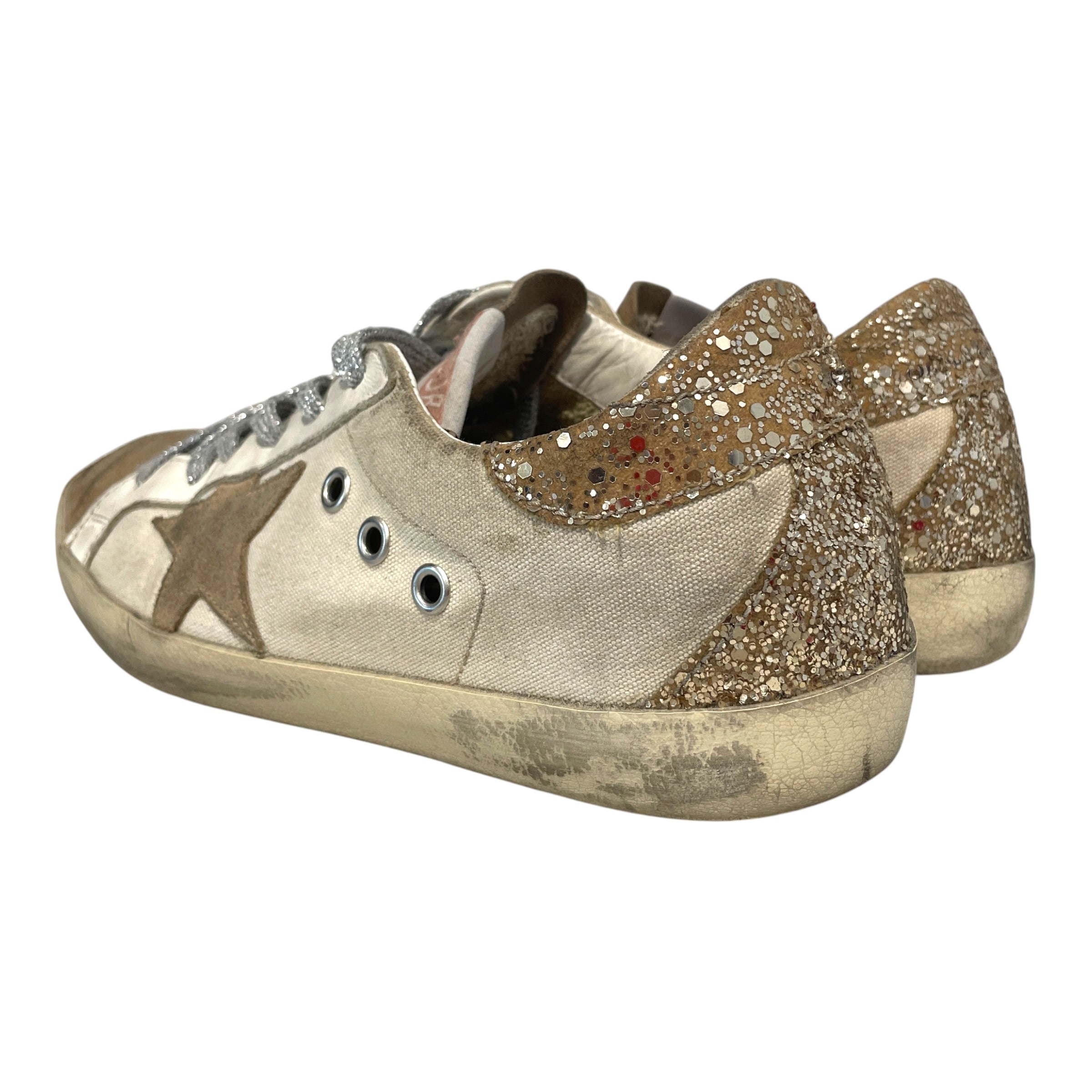 GOLDEN GOOSE/Low-Sneakers/EU 37/Cotton/CRM/Glitter Heel view 2