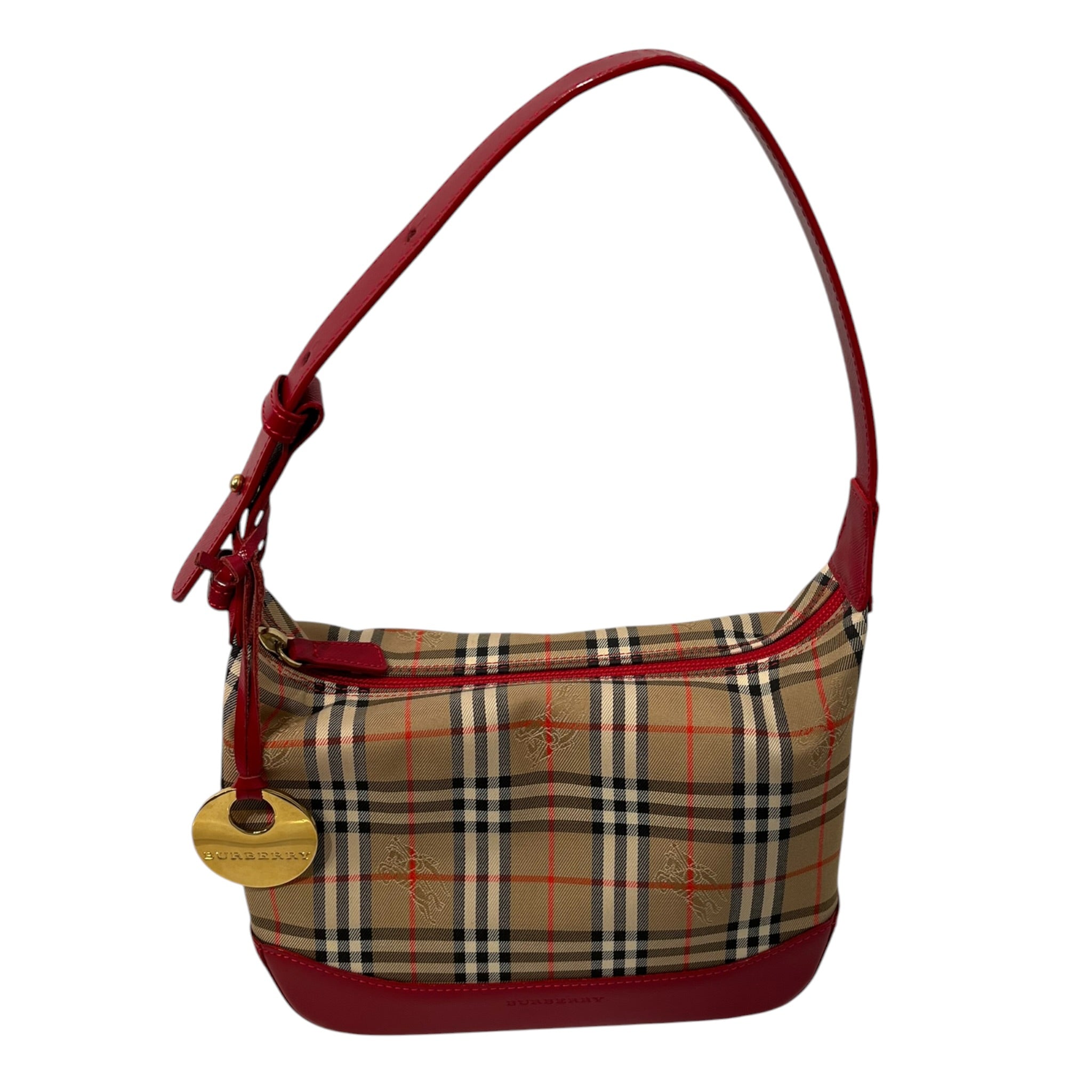 BURBERRY/Bag/Plaid/Leather/RED/HAYMARKET CHECK HOBO GOLD view 1