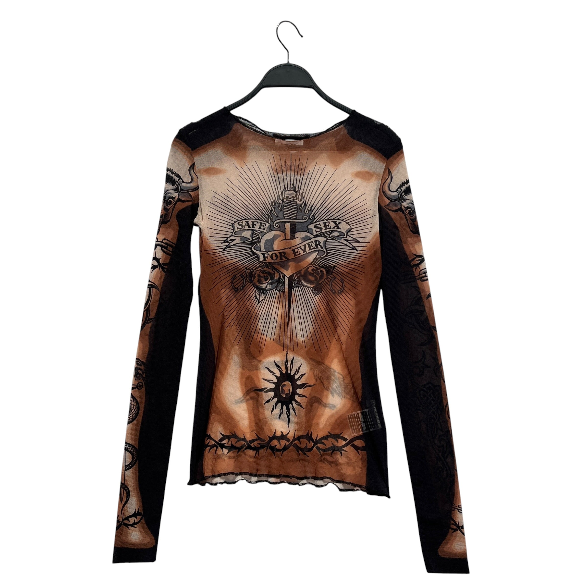 Jean Paul Gaultier/LS T-Shirt/M/MLT/All Over Print/SAFE SEX FOR EVER TATTOO MESH view 1