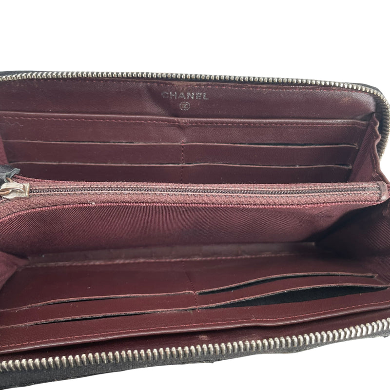 CHANEL/Long Wallet/Leather/BLK/MAROON LINING