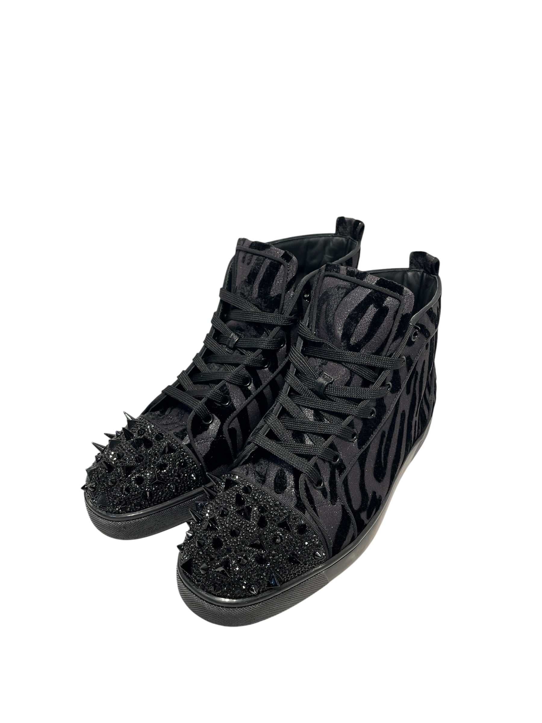 Christian Louboutin/Hi-Sneakers/EU 45/Animal Pattern/BLK/Zebra print spikes view 1