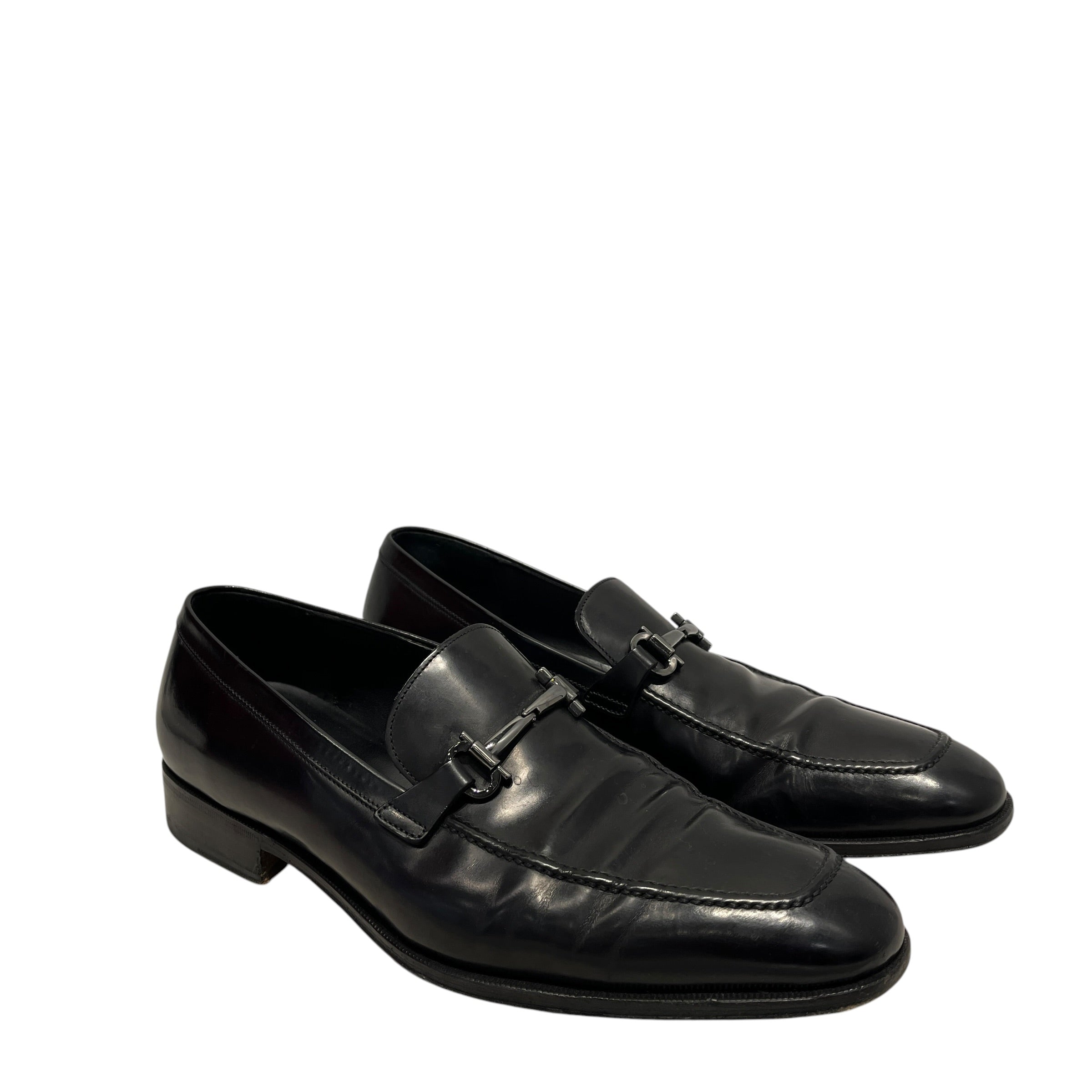 Salvatore Ferragamo/Loafers/US 9/Leather/BLK/buckle pointed loafer view 1