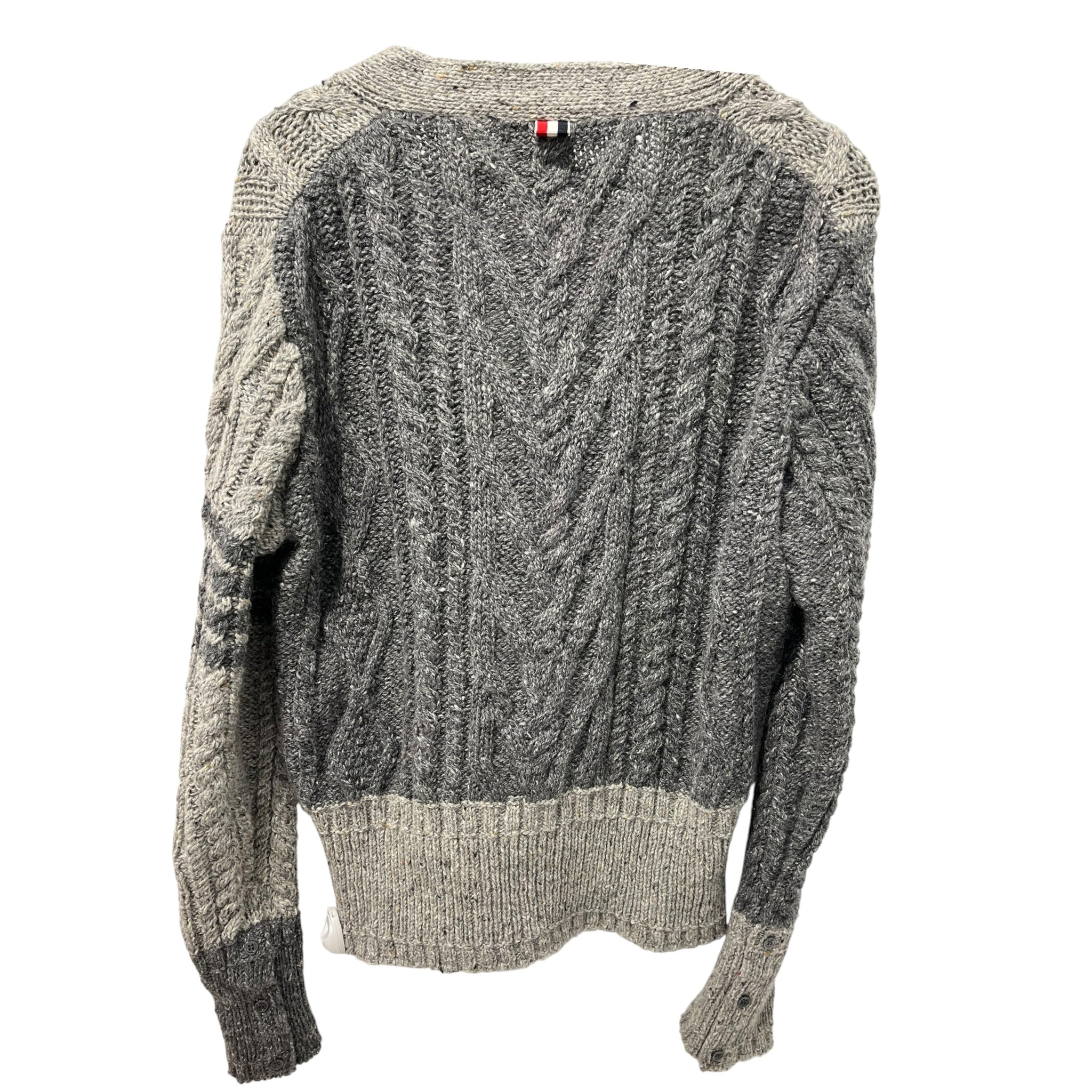 THOM BROWNE. NEW YORK/Cardigan/3/Wool/GRY/2 tone pockets side buttons view 2