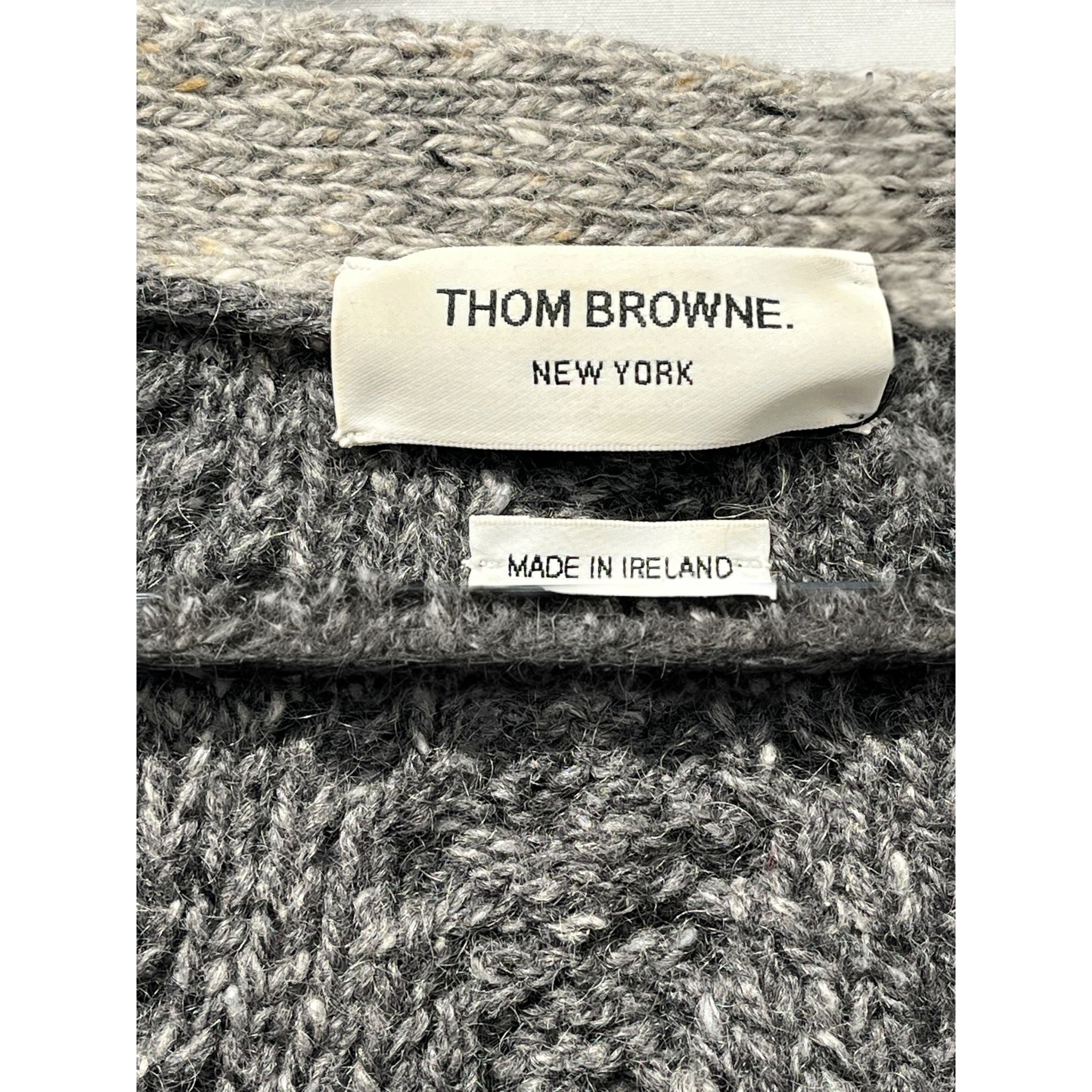 THOM BROWNE. NEW YORK/Cardigan/3/Wool/GRY/2 tone pockets side buttons view 6
