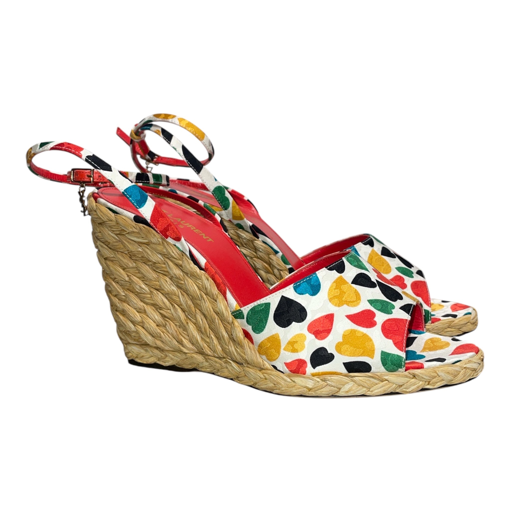 SAINT LAURENT/Heels/EU 39/All Over Print/MLT/Ankle Strap/Paloma Heart Print Wedge view 1