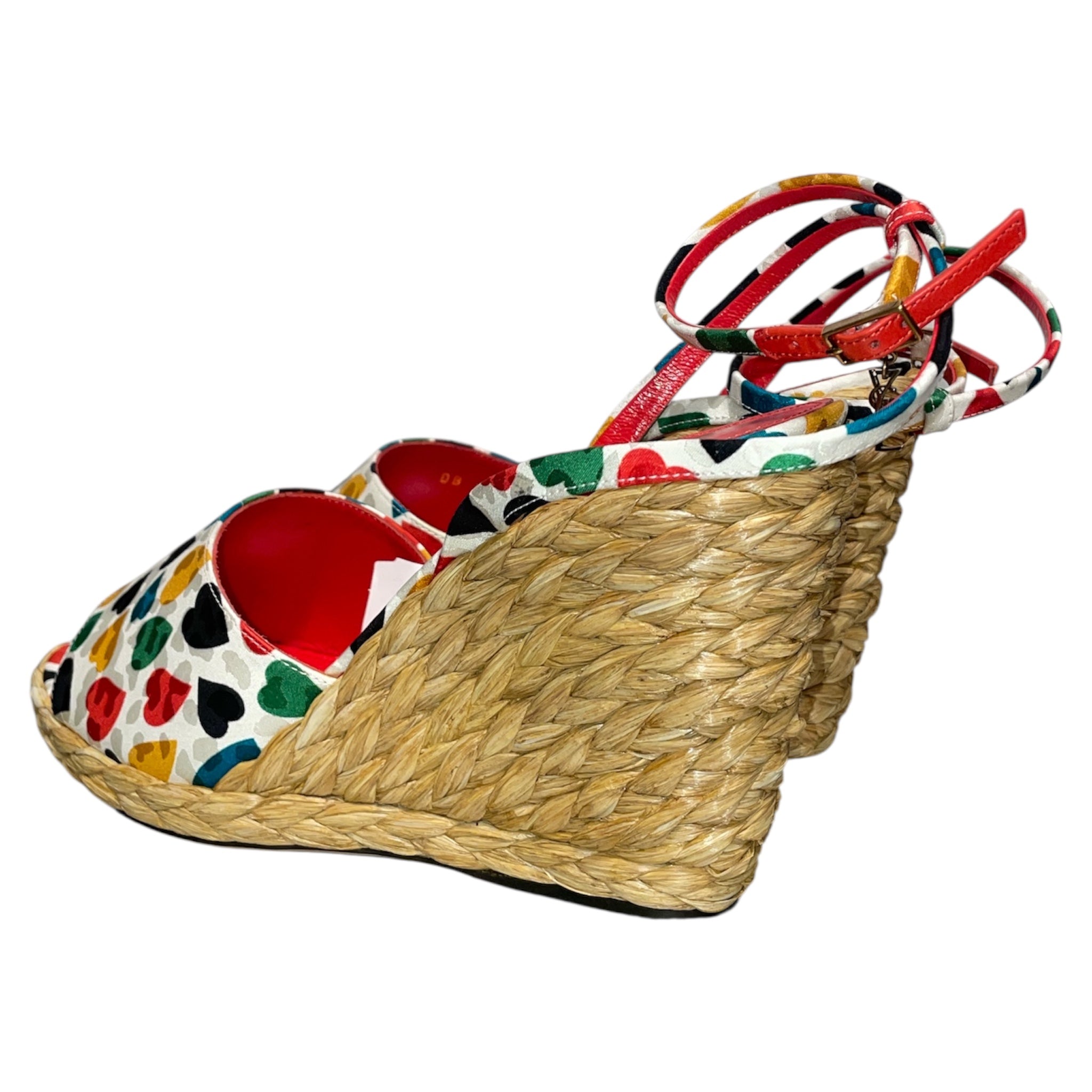 SAINT LAURENT/Heels/EU 39/All Over Print/MLT/Ankle Strap/Paloma Heart Print Wedge view 2