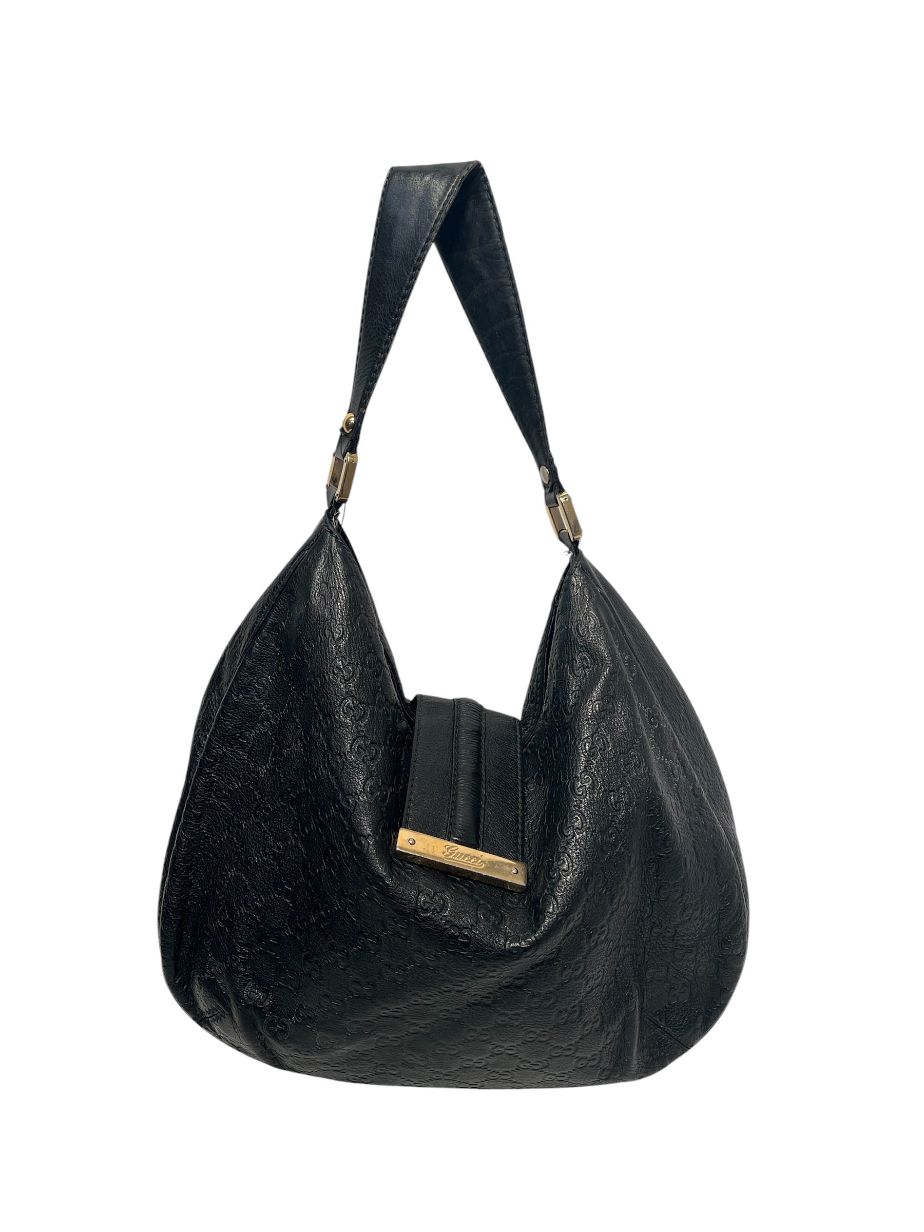 GUCCI/Bag/Leather/BLK/hobo gold detail view 1