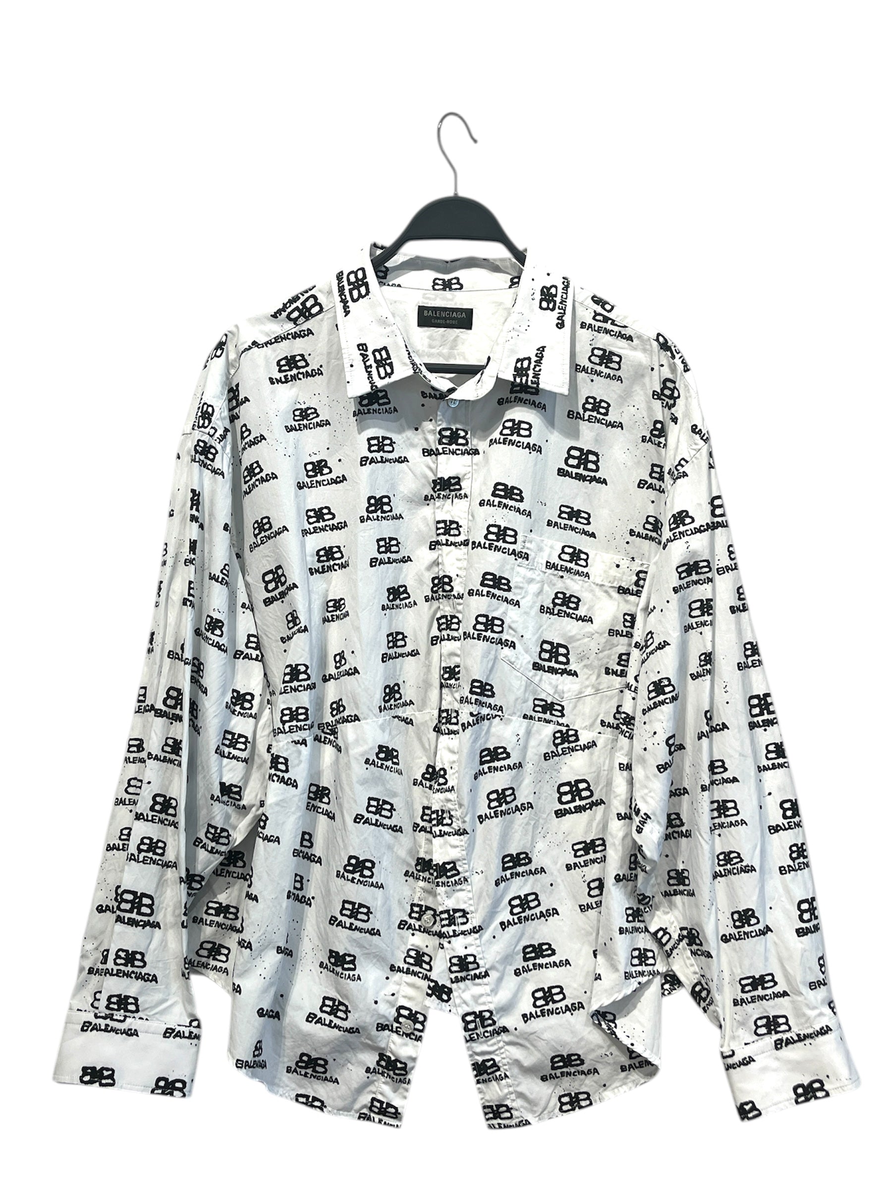 BALENCIAGA/LS Shirt/42/Cotton/WHT/All Over Print/BB logo print/ view 1