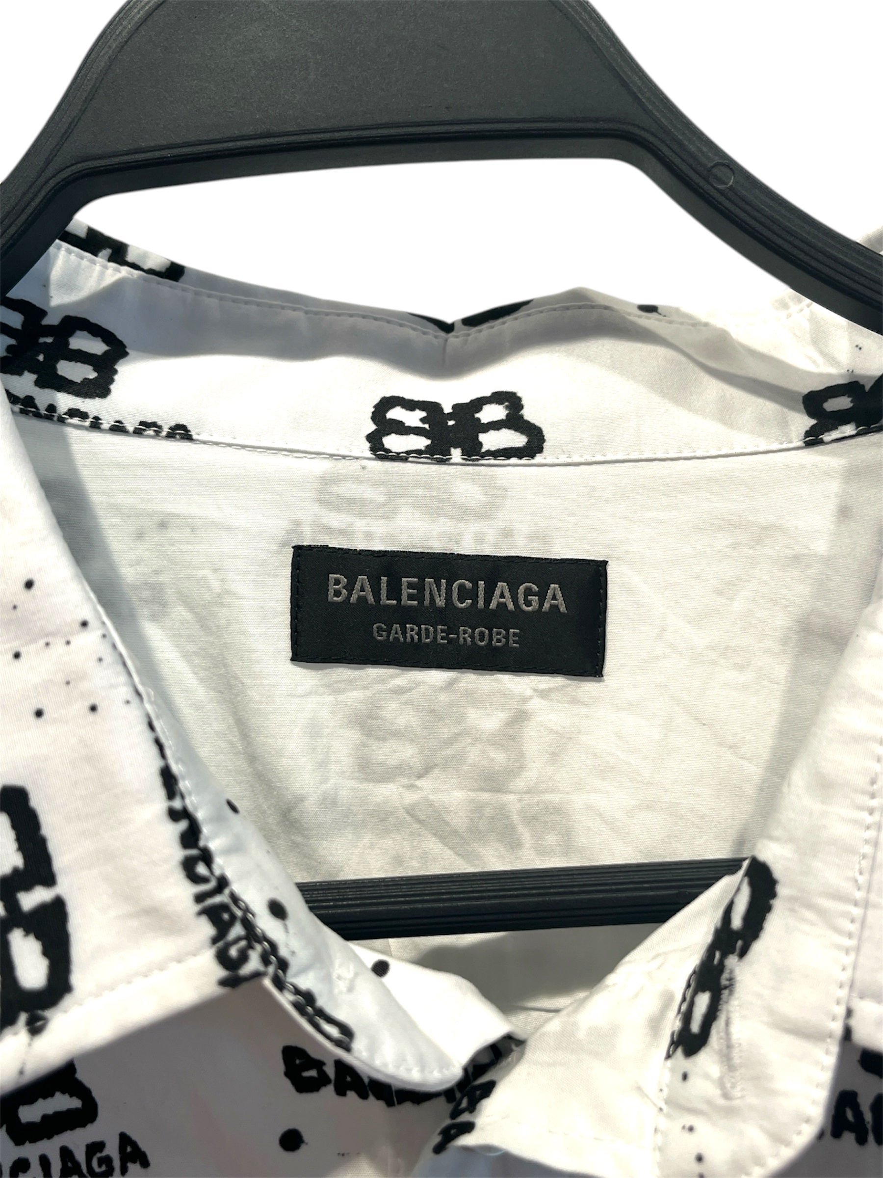 BALENCIAGA/LS Shirt/42/Cotton/WHT/All Over Print/BB logo print/ view 3