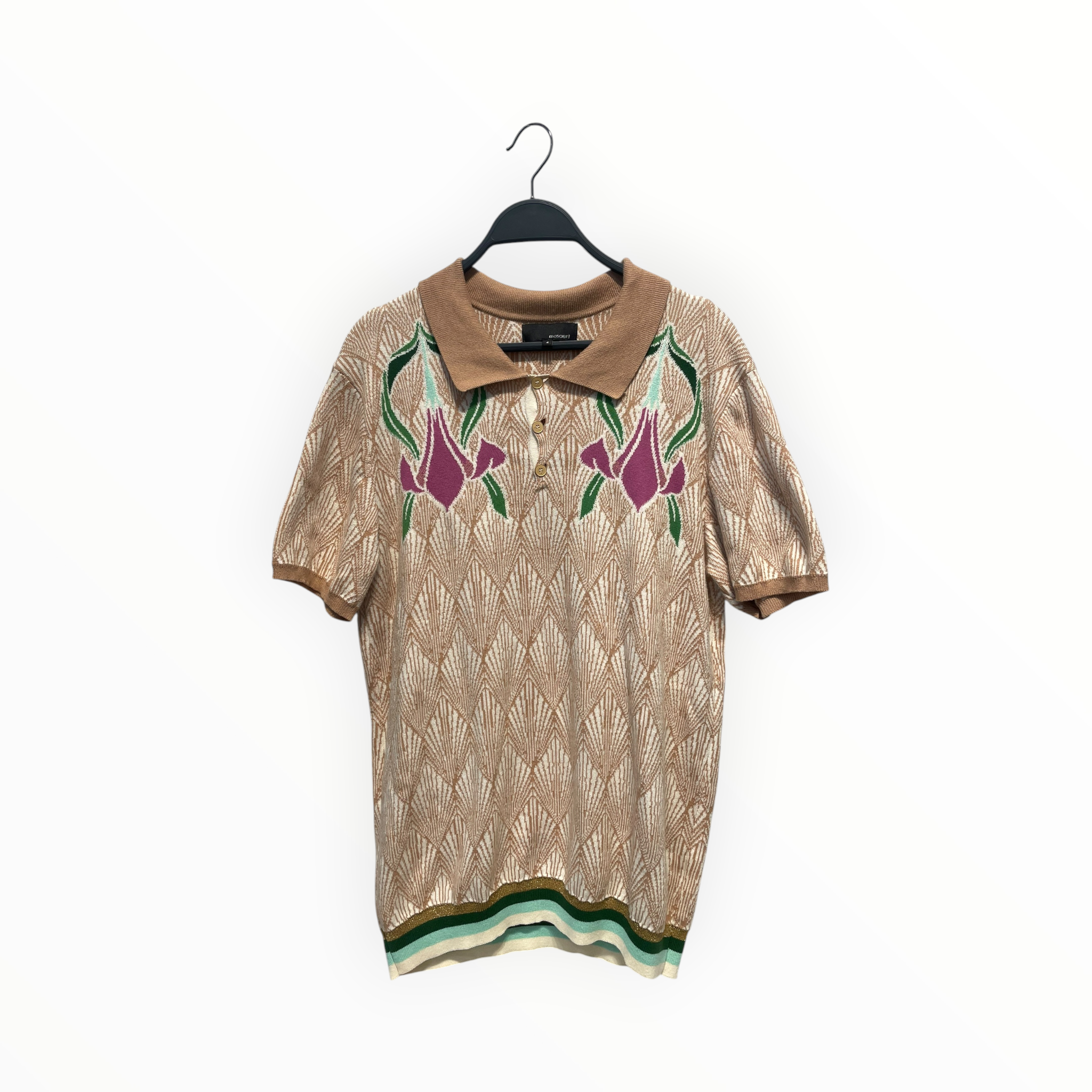 Mosaert/T-Shirt/4/Cotton/BEG/All Over Print/purple flower polo view 1